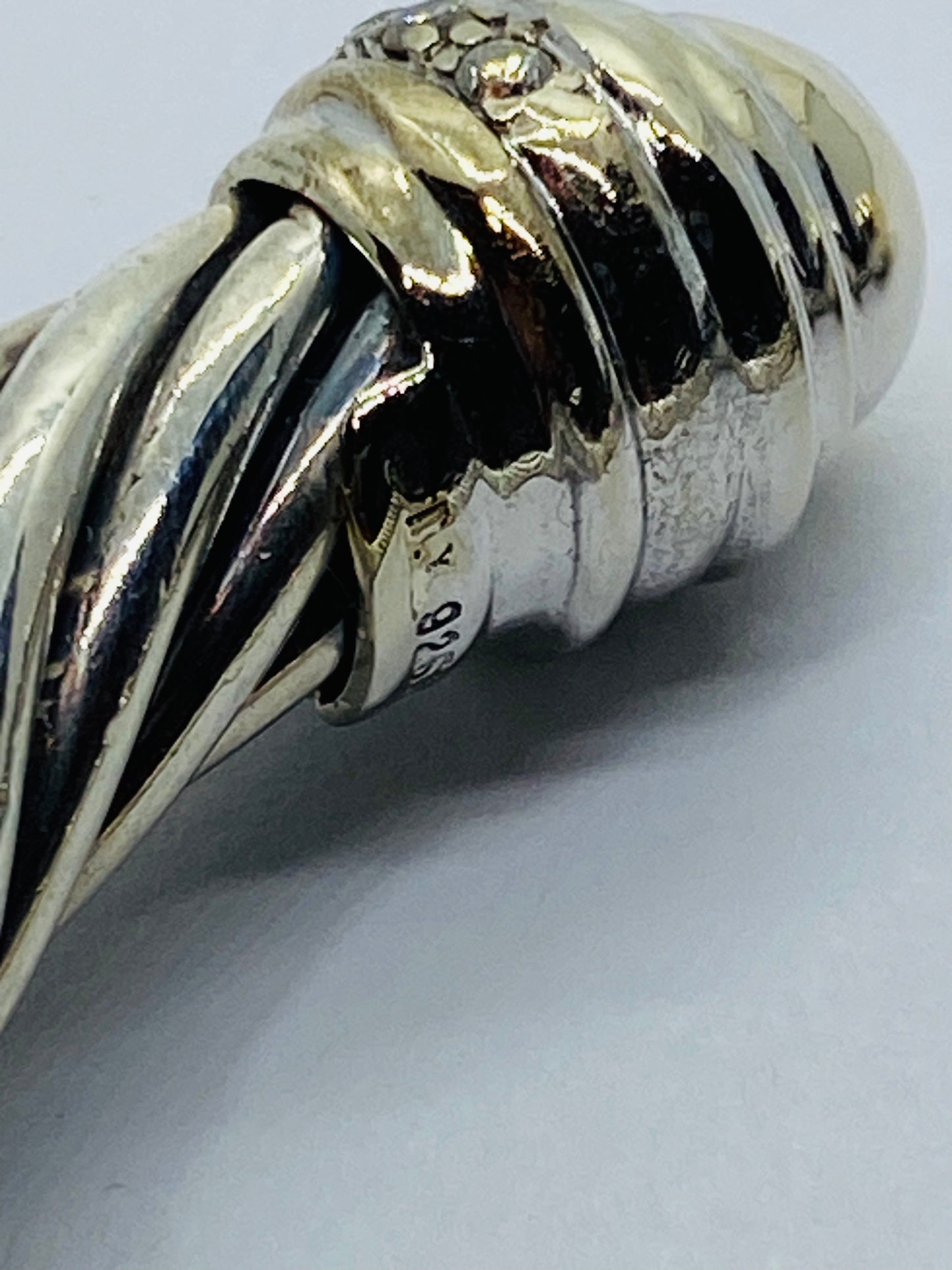 David Yurman Silver 18K 750 Yellow Gold Dome Hinge Diamond 9MM Cable Bracelet