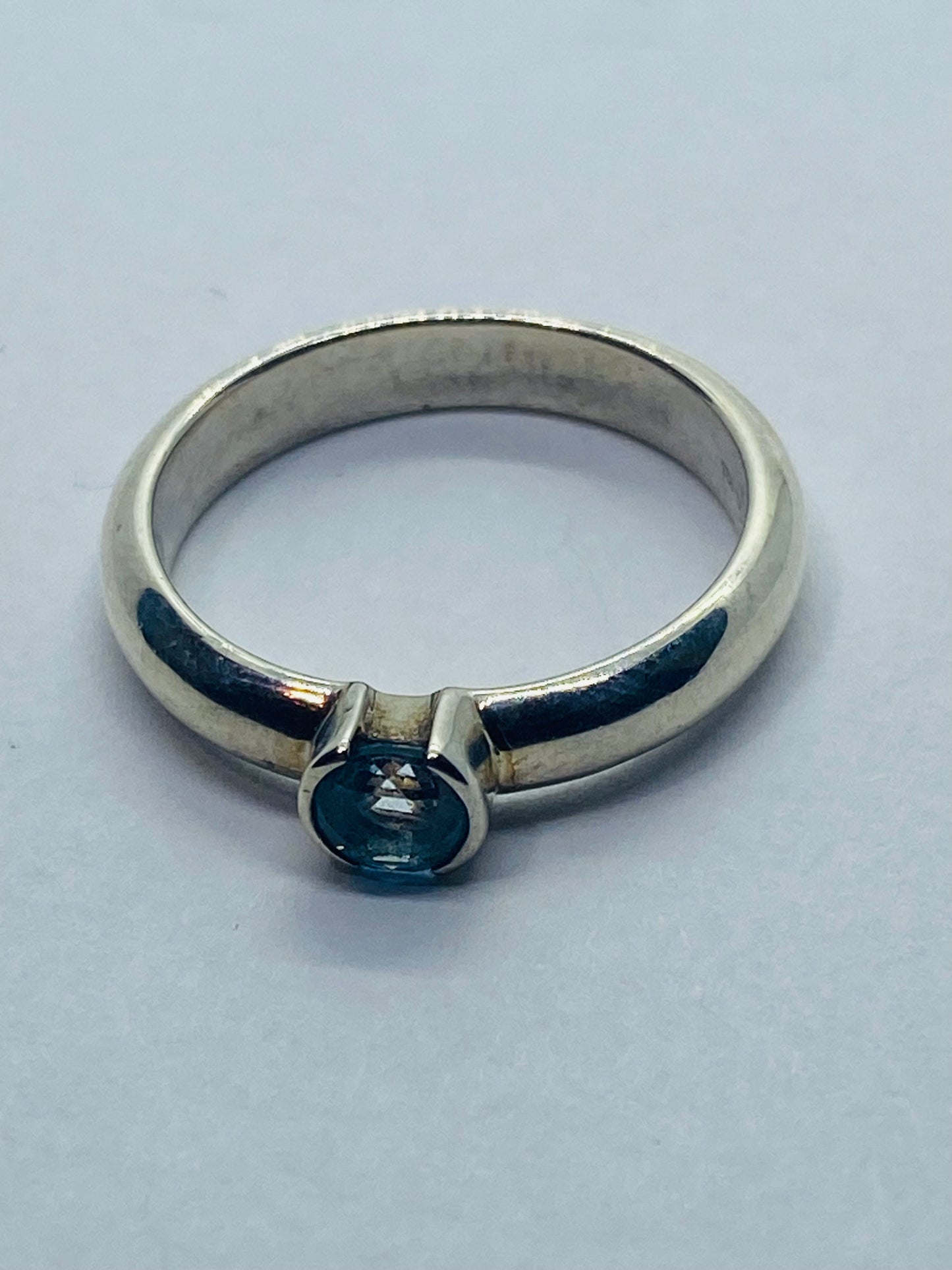 TIFFANY & Co Sterling Silver Round Blue Aquamarine Stack Band Ring sz 4.5