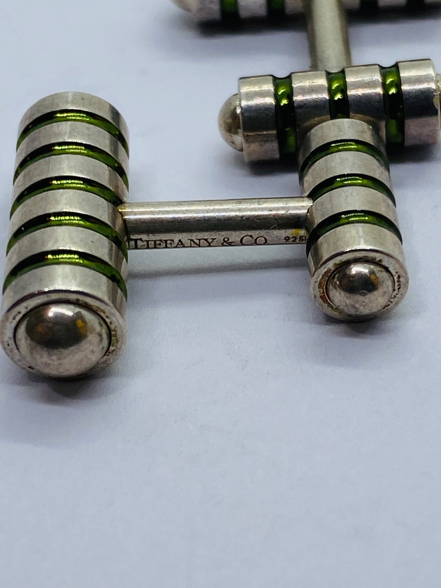 Tiffany & Co Paloma Picasso Sterling Silver Cobalt Green Enamel Cuff Links
