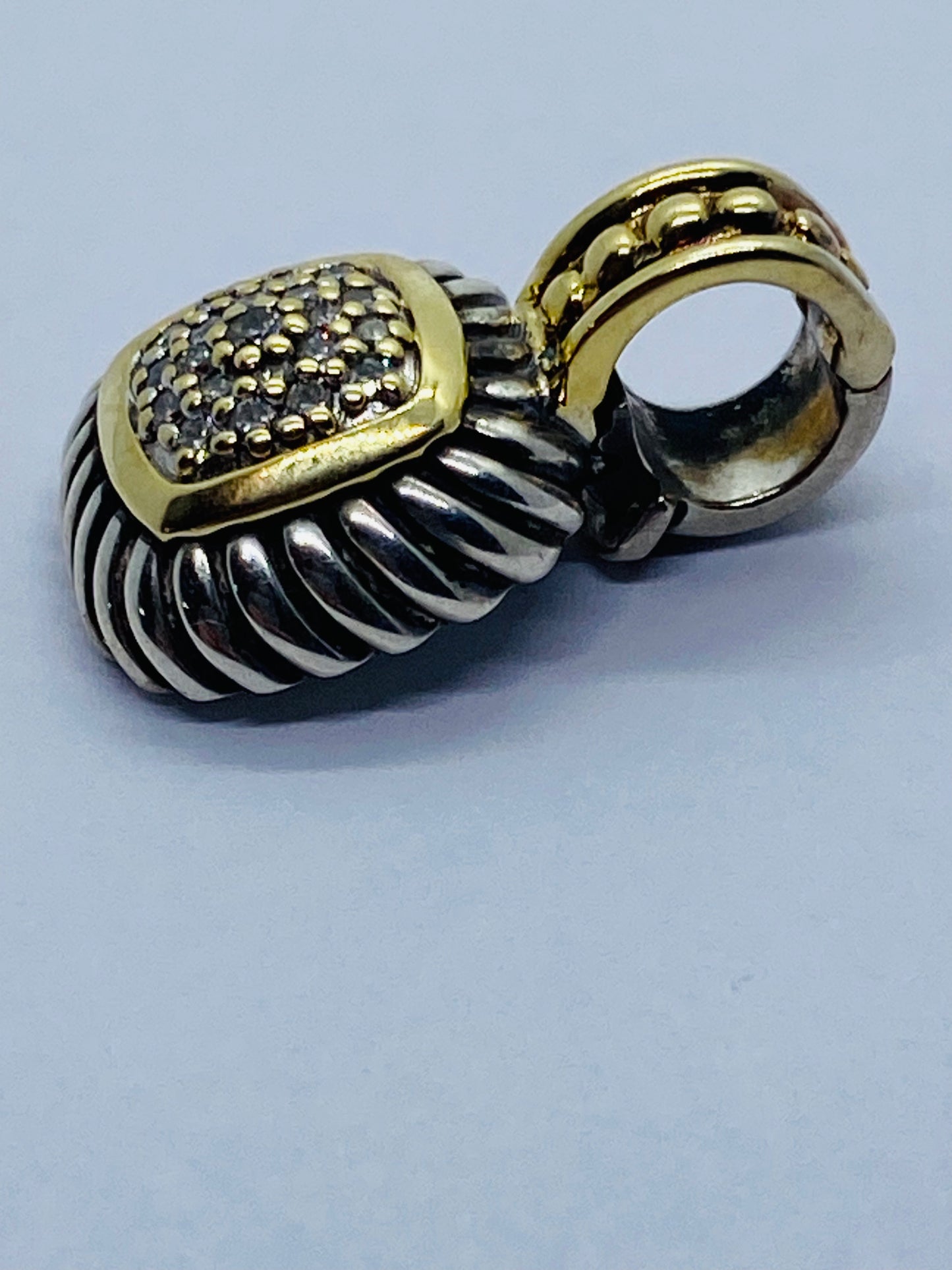 David Yurman Sterling Silver 18K Gold Pave Diamond Albion Cable Pendant $1,150