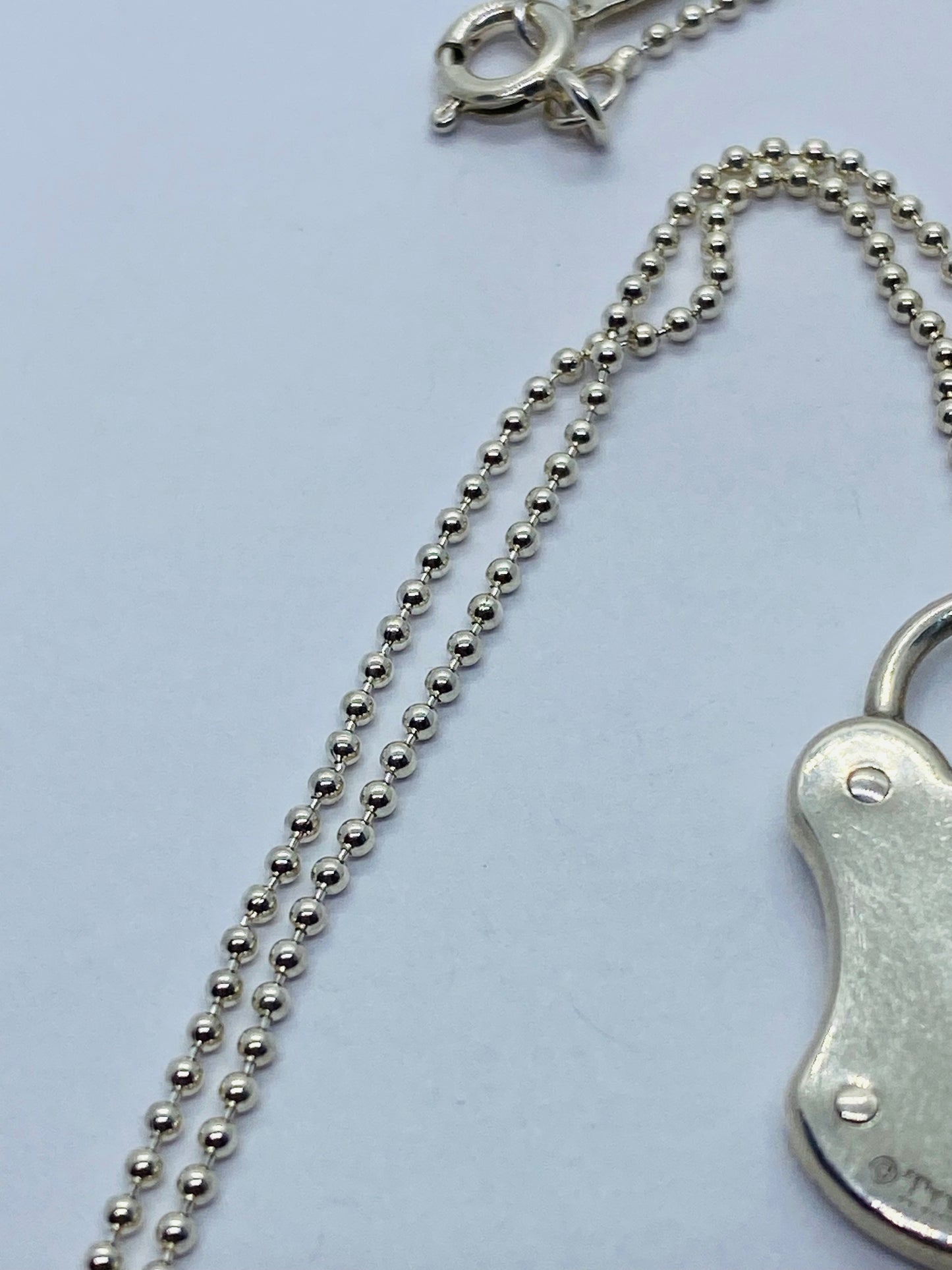 Tiffany & Co 925 Sterling Silver Lock Key Hole Charm Pendant 24x15MM 18” Bead