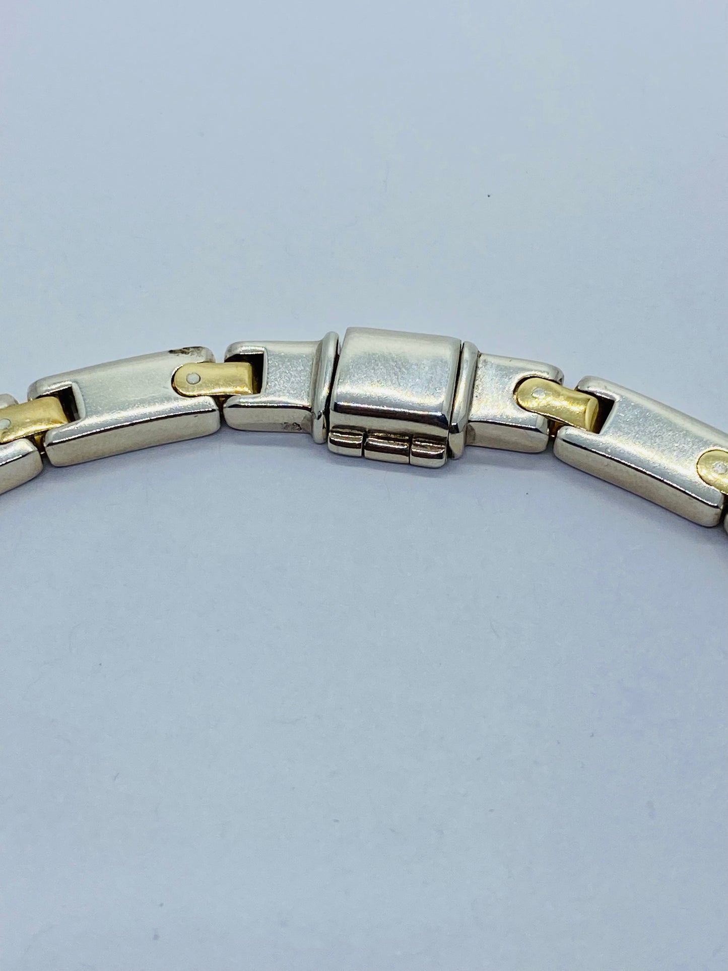 Tiffany & Co Silver Gold Rectangle Bar Link Necklace 18” 6.2MM wide