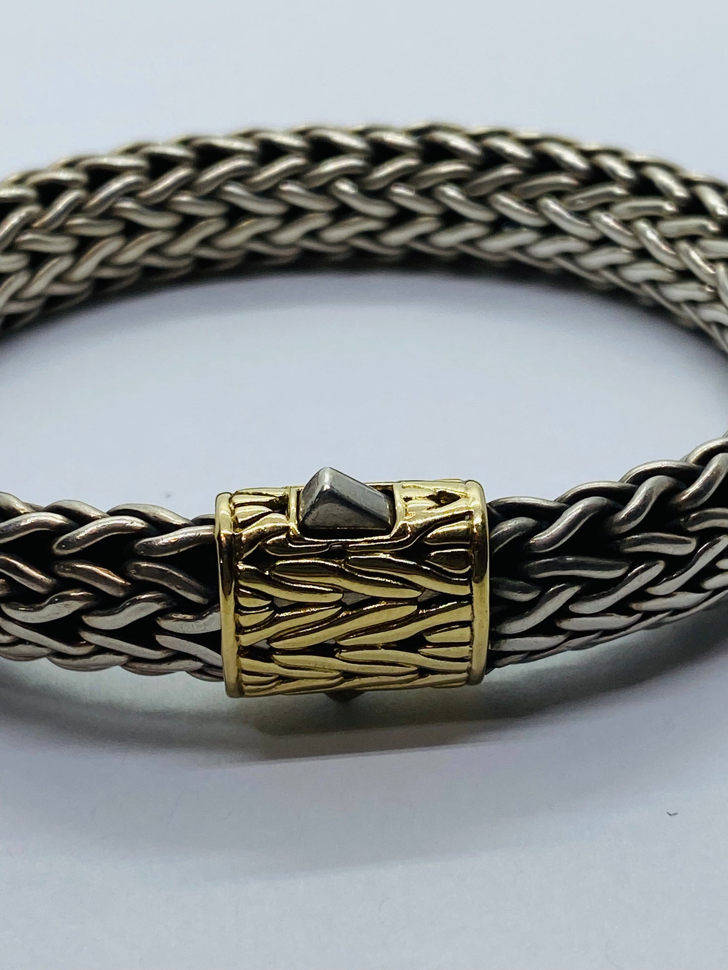 John Hardy 11MM Sterling Silver 18k Gold Wheat Chain Bracelet 7.5” 70.8 Grams
