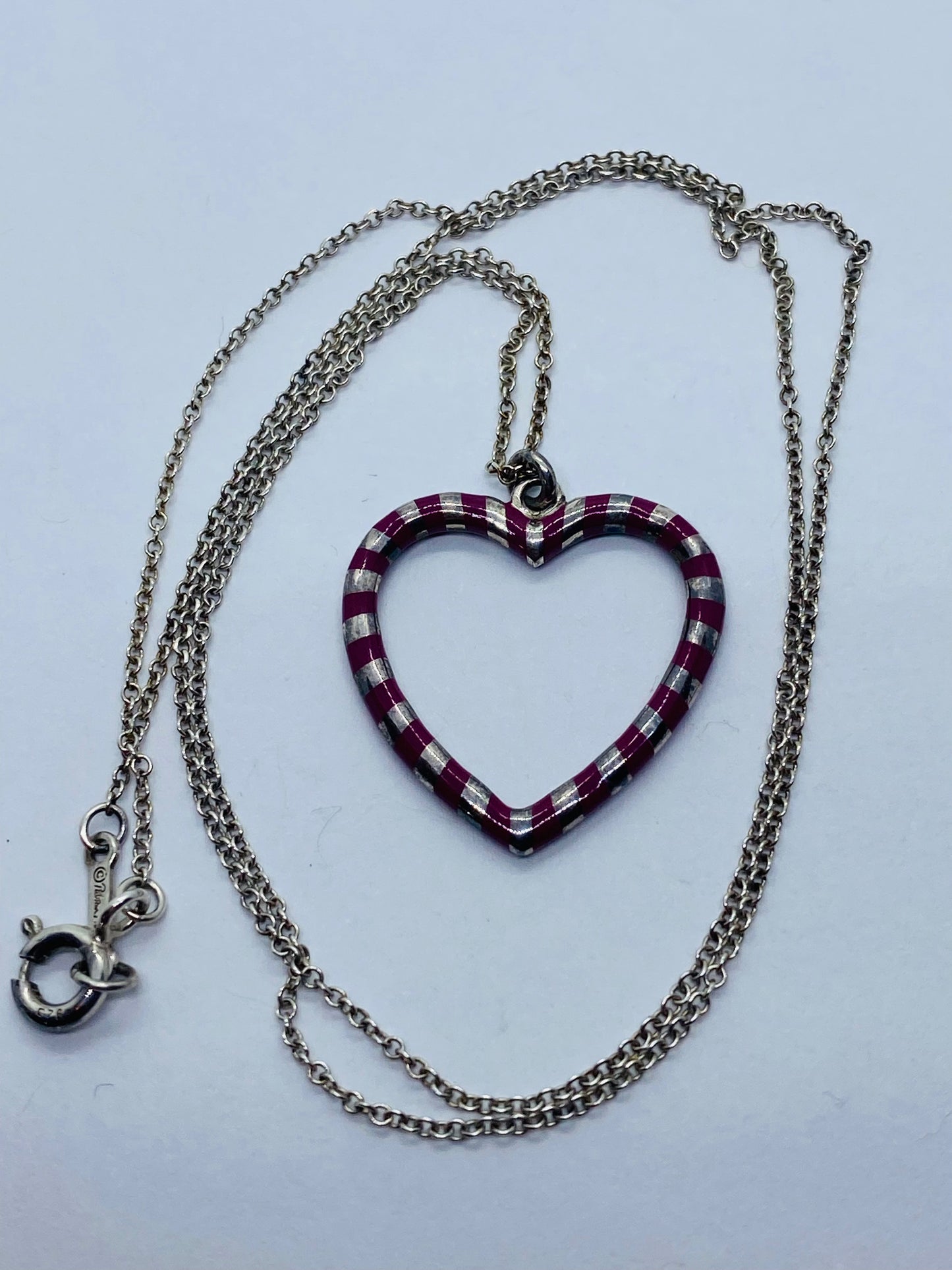 Tiffany & Co. Palina Purple Enamel Heart Silver Necklace