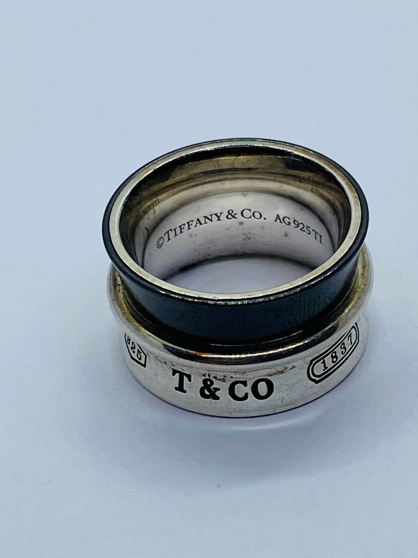 Tiffany & Co Sterling Silver Titanium Concave Belt Wide Band Ring 1837 Size 5.25