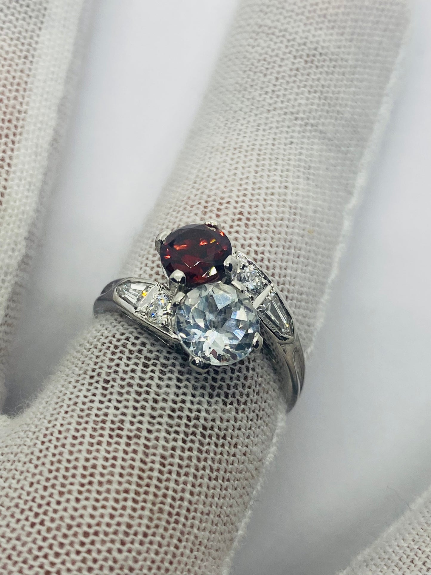 Tiffany & Co Toi et Moi Platinum Aquamatine Garnet Pentagon Round Diamond Ring
