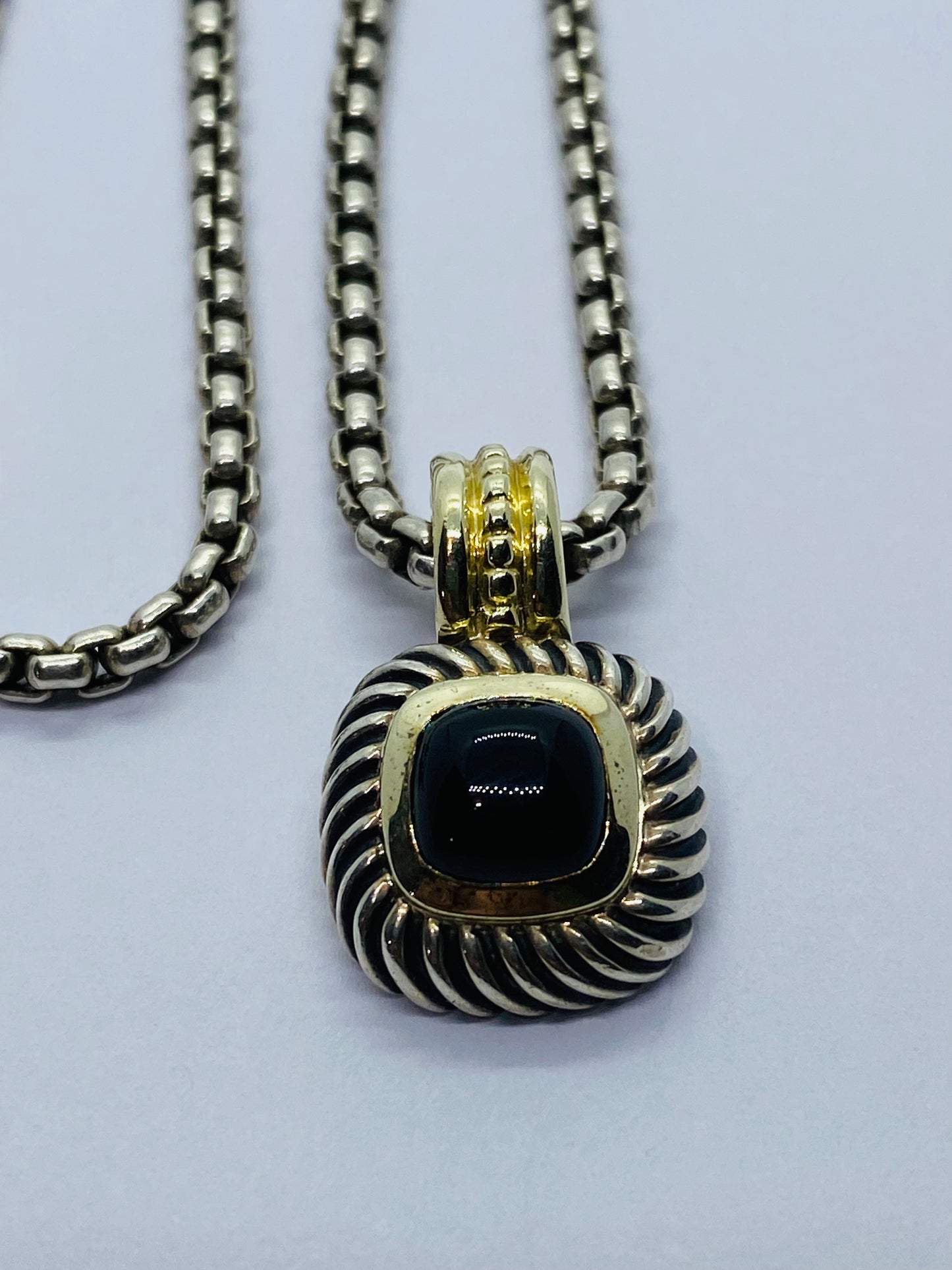 DAVID YURMAN 14KT GOLD 925 SILVER ALBION BLACK ONYX ENHANCER PENDANT NECKLACE