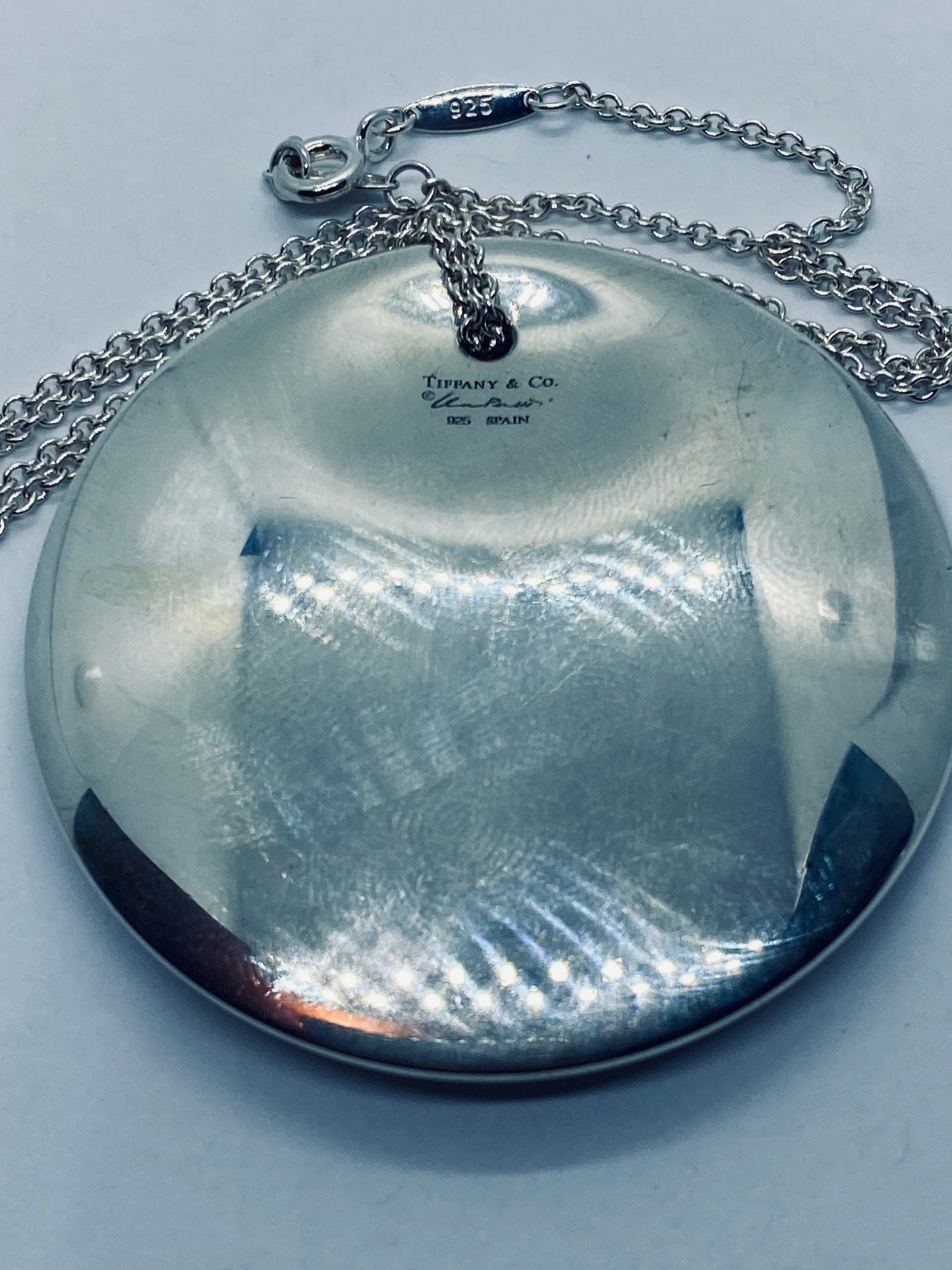 Tiffany & Co Elsa Peretti 50mm Disc 925 Sterling Silver Pendant & Necklace 16”