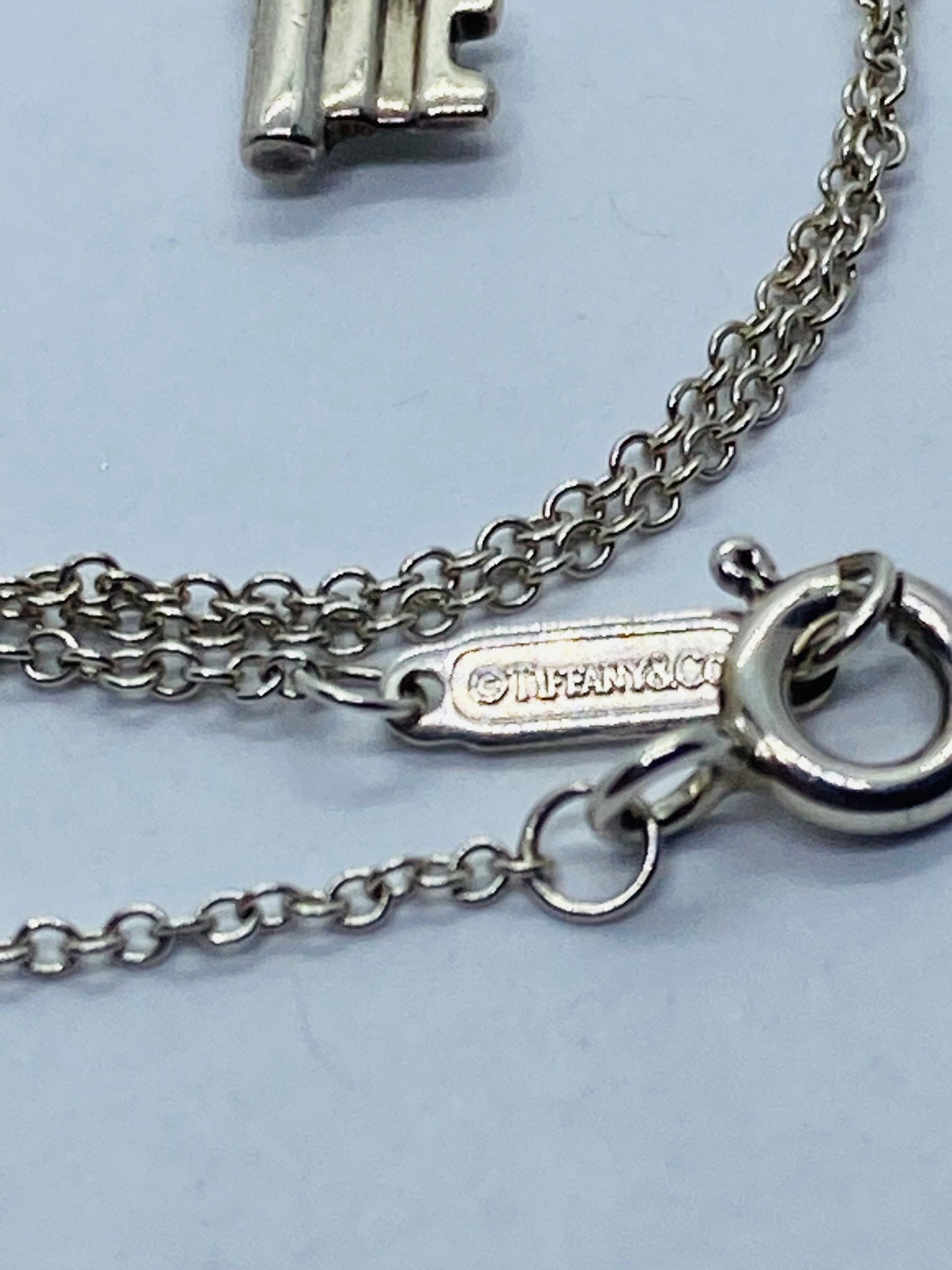 Tiffany & Co Silver Diamond Key Heart Pendant Charm T & Co 16.5”