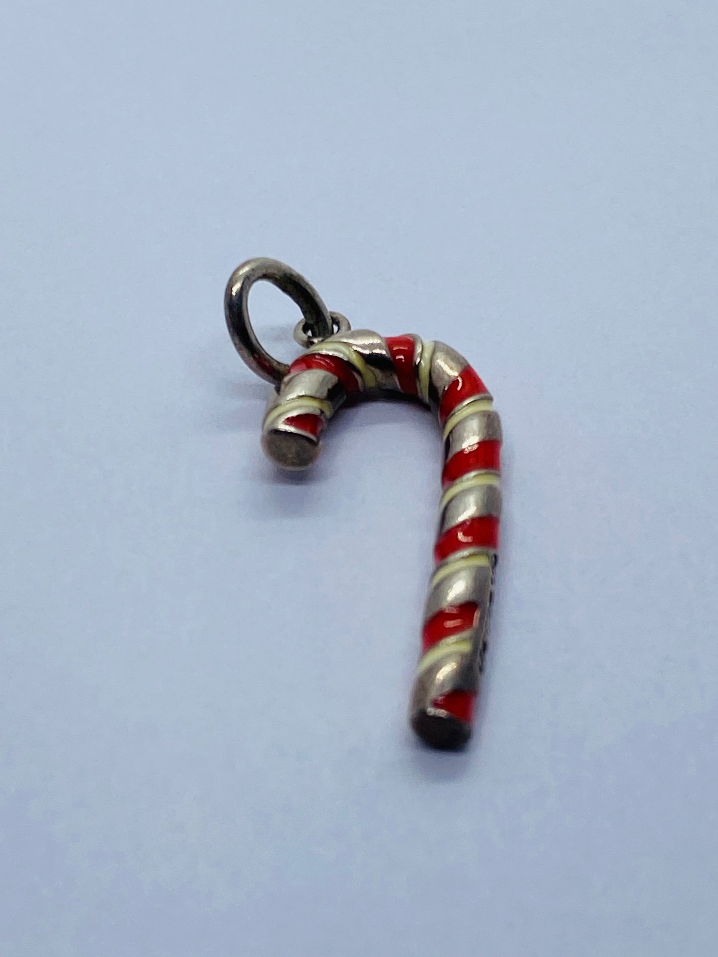 TIFFANY & CO SILVER WHITE RED ENAMEL CANDY CANE CHARM/PENDANT POUCH
