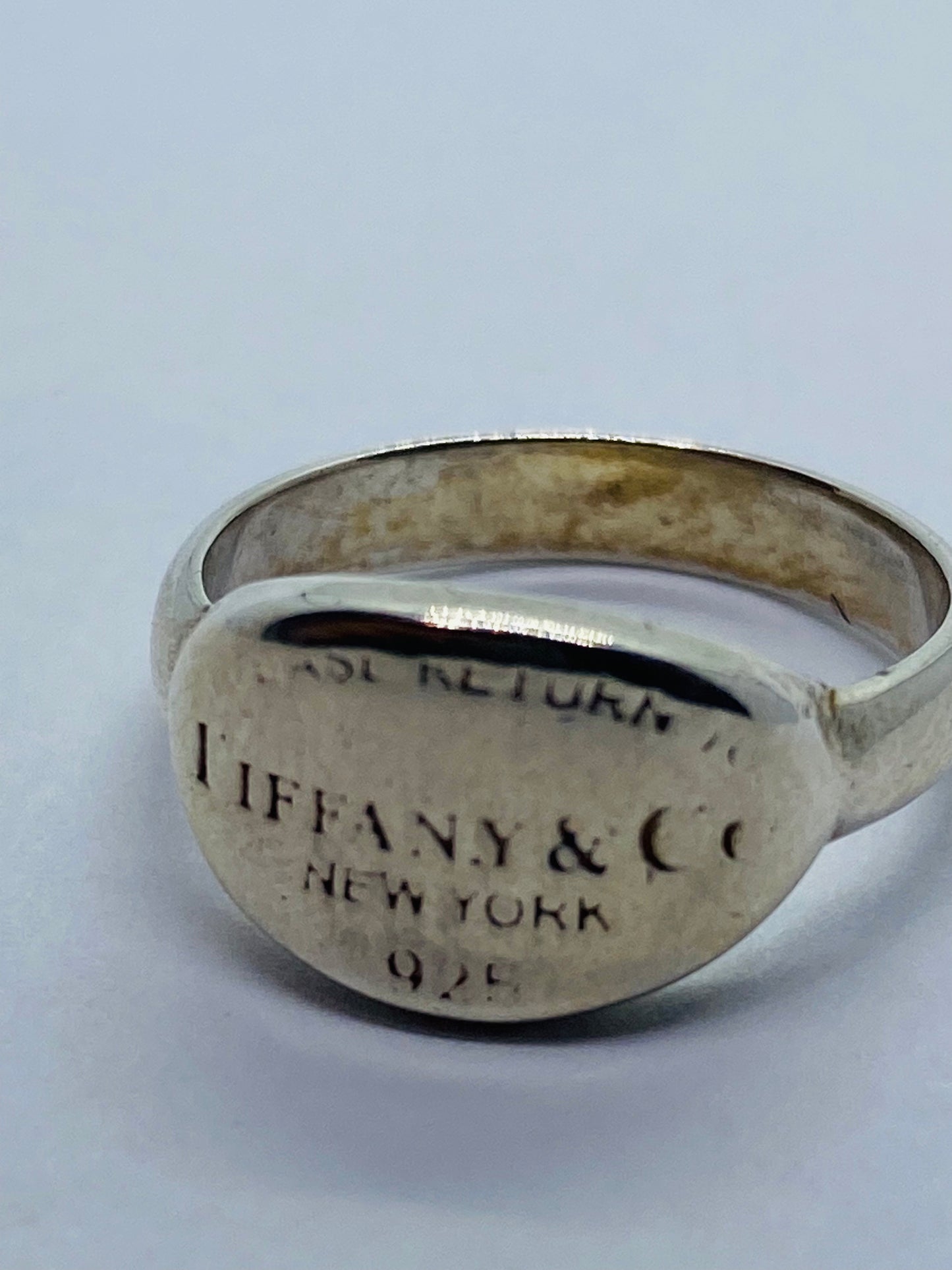 Please Return To Tiffany & Co Sterling Silver Oval Signet Band Ring 6