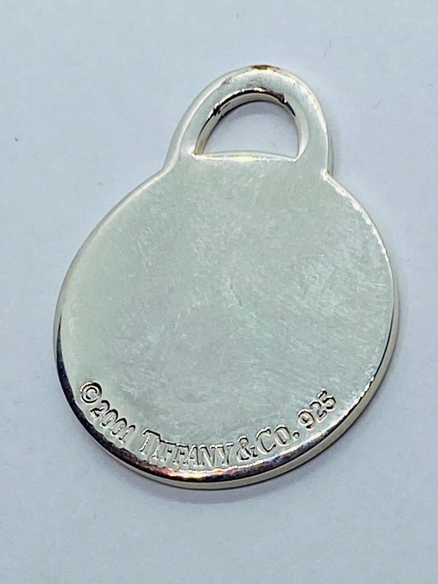 Tiffany & Co Large Engravable Blank Round Tag Mens Pendant Sterling Silver 1.25”