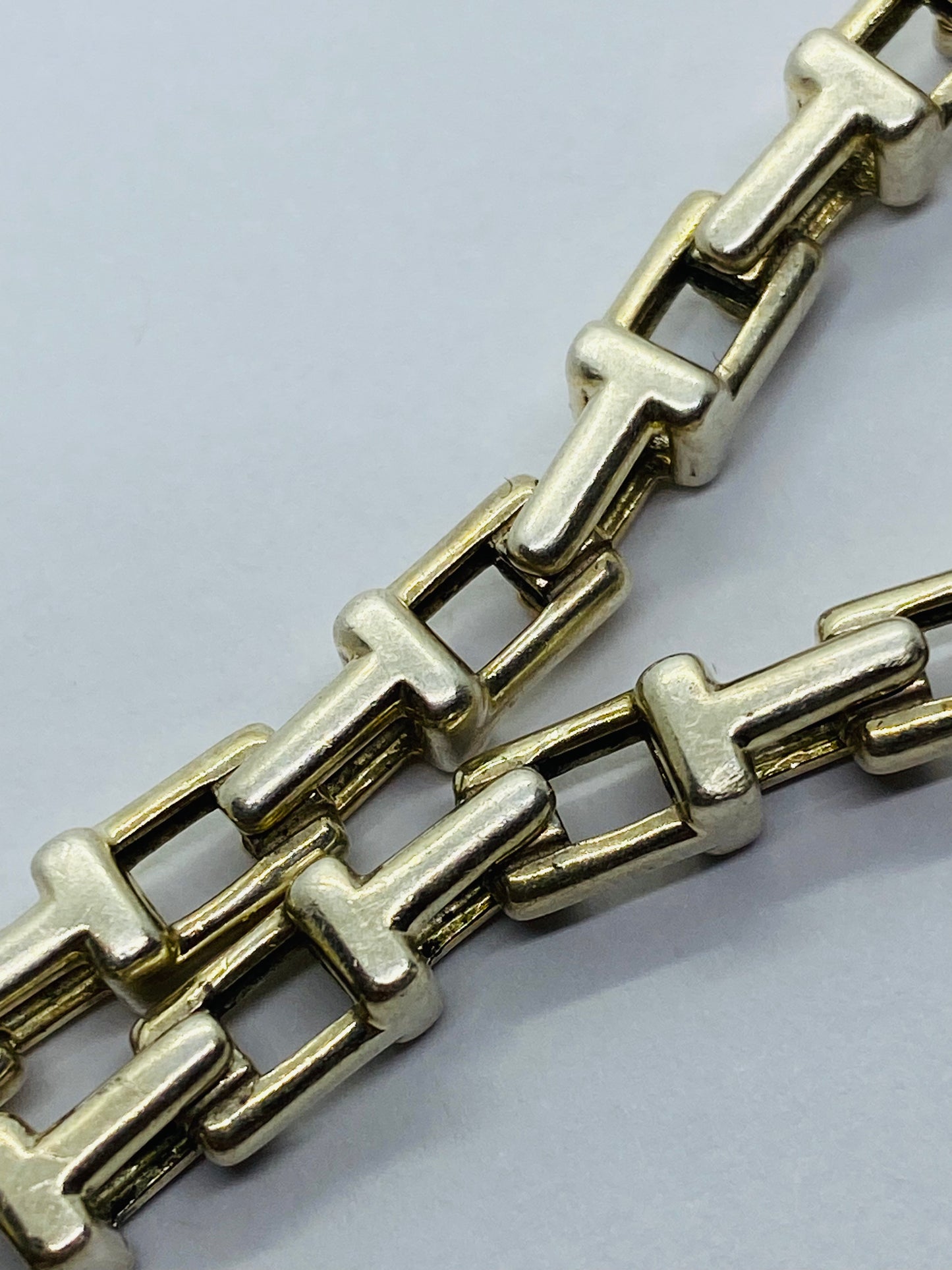 Retired Rare Tiffany & Co. T Link Bracelet Sterling Silver Narrow Silver 7.4”