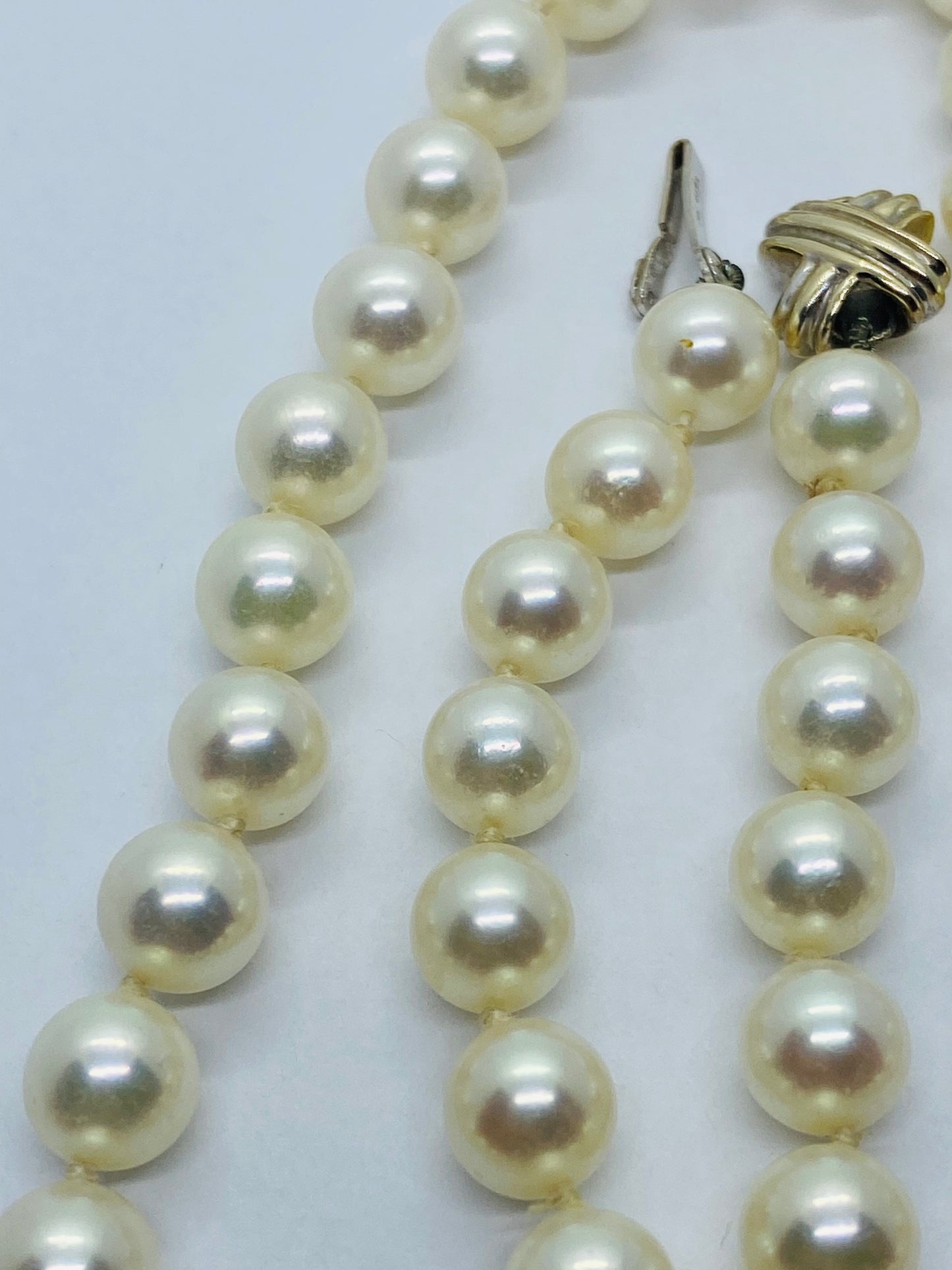 Tiffany & Co. 18k White Gold Signature X Clasp 7-7.5mm Pearl Necklace 16.5”