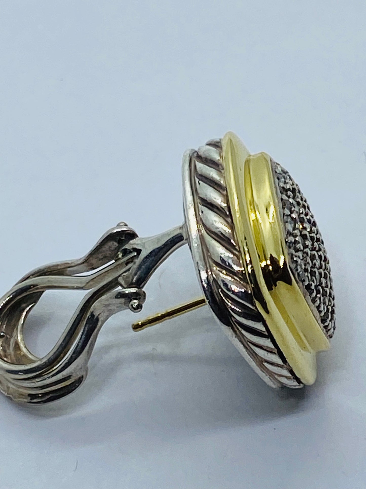 David Yurman Sterling Silver 18k 14MM Pave Diamond Albion Earring SINGLE