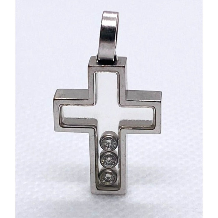 Chopard Happy Diamonds 18K 750 White Gold Cross Pendant Charm