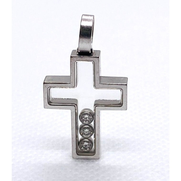 Chopard Happy Diamonds 18K 750 White Gold Cross Pendant Charm