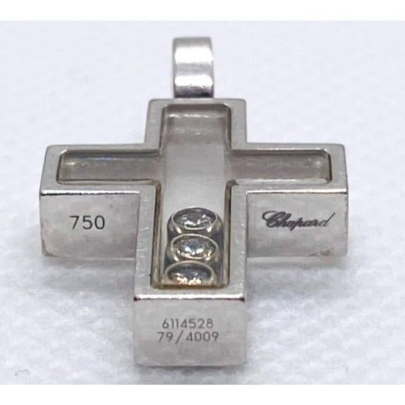 Chopard Happy Diamonds 18K 750 White Gold Cross Pendant Charm