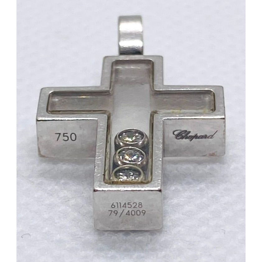 Chopard Happy Diamonds 18K 750 White Gold Cross Pendant Charm