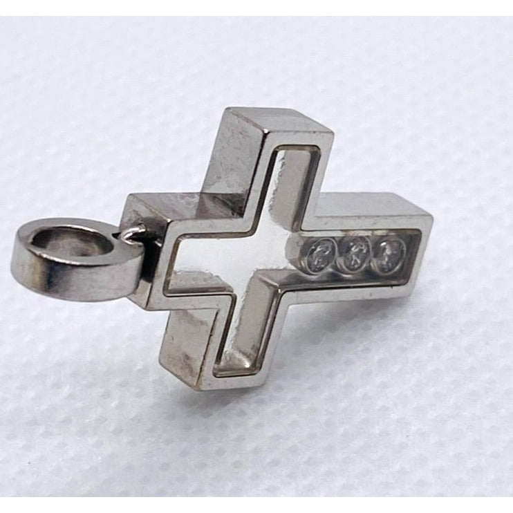 Chopard Happy Diamonds 18K 750 White Gold Cross Pendant Charm