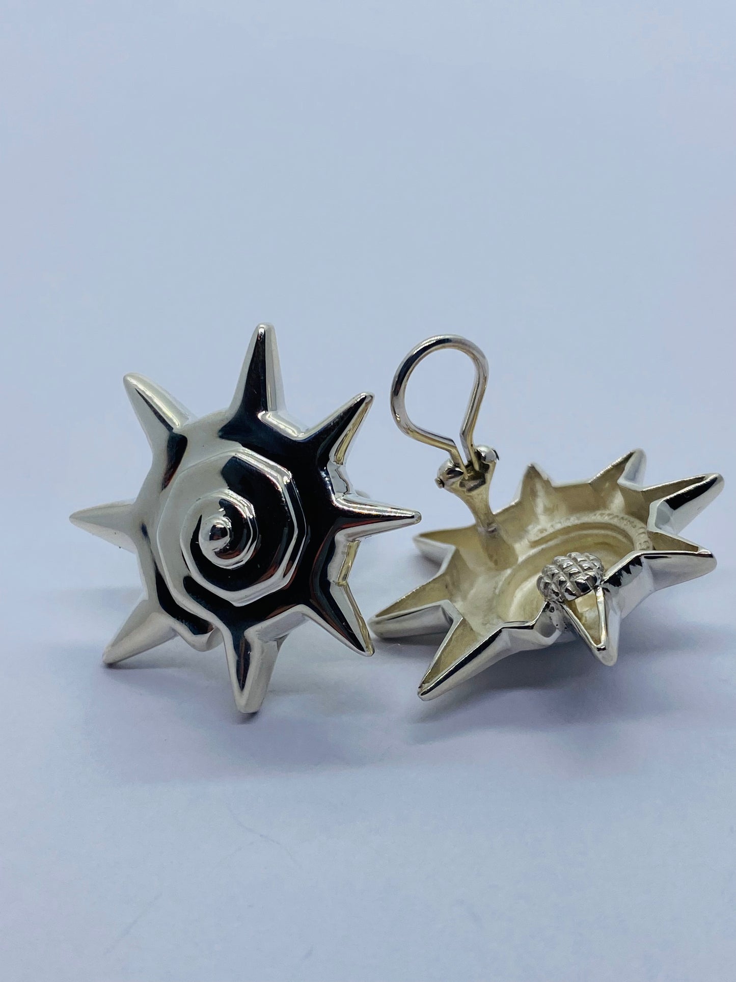 Tiffany & Co RARE Silver Sun Star Seashell Earrings 35MM Wide Clip On