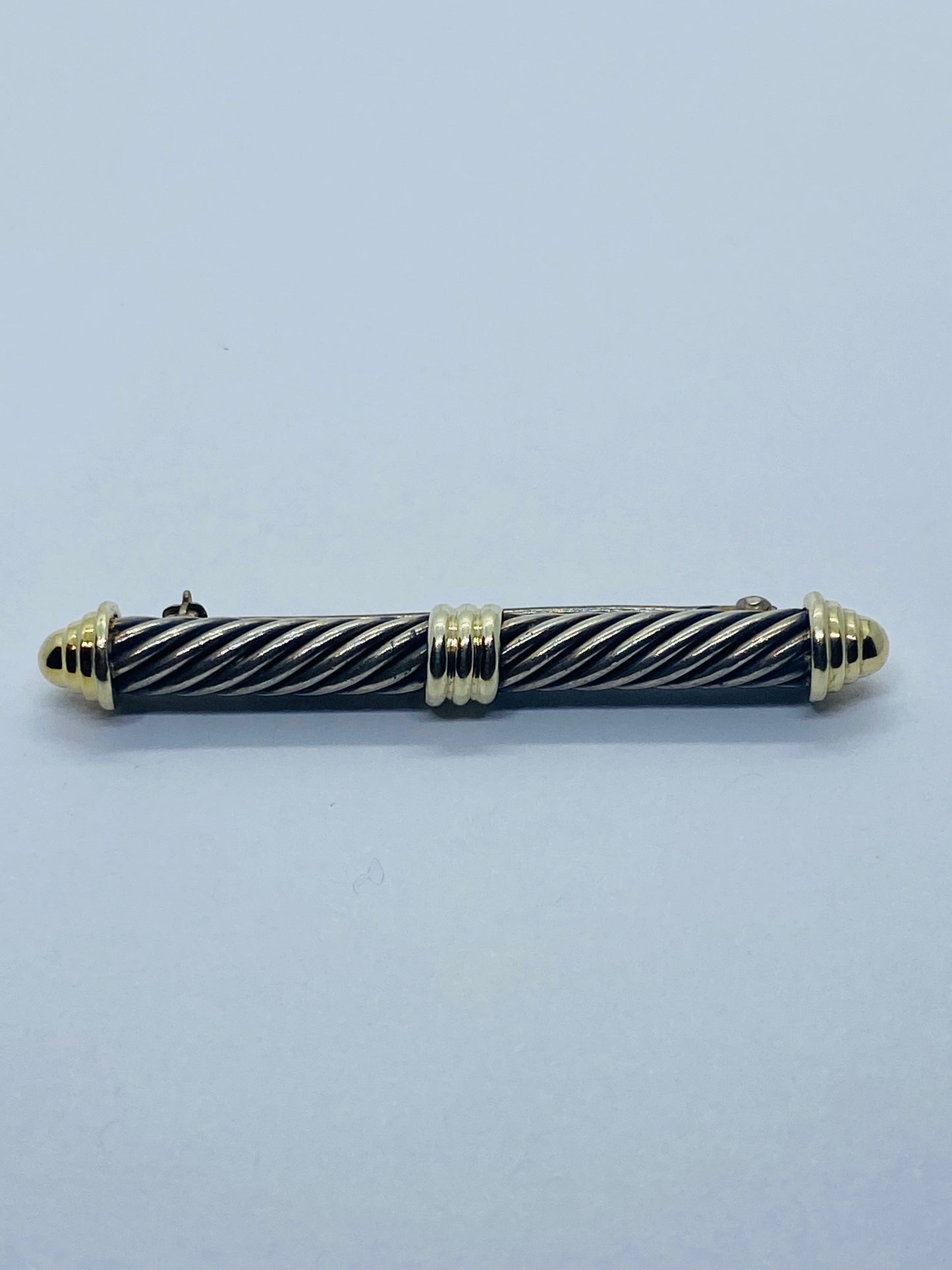 DAVID YURMAN STERLING SILVER 14K YELLOW GOLD CABLE BAR PIN BROOCH 55MM LONG 7MM