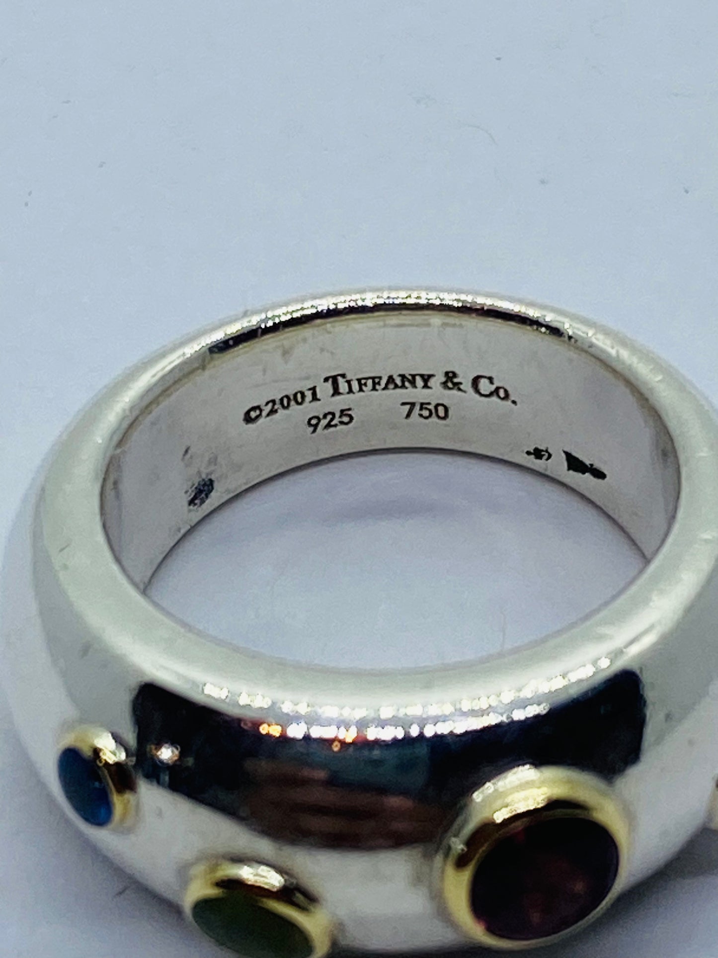 Tiffany & Co Sterling Silver 18K Gold Etoile Sapphire Tourmaline Peridot Ring