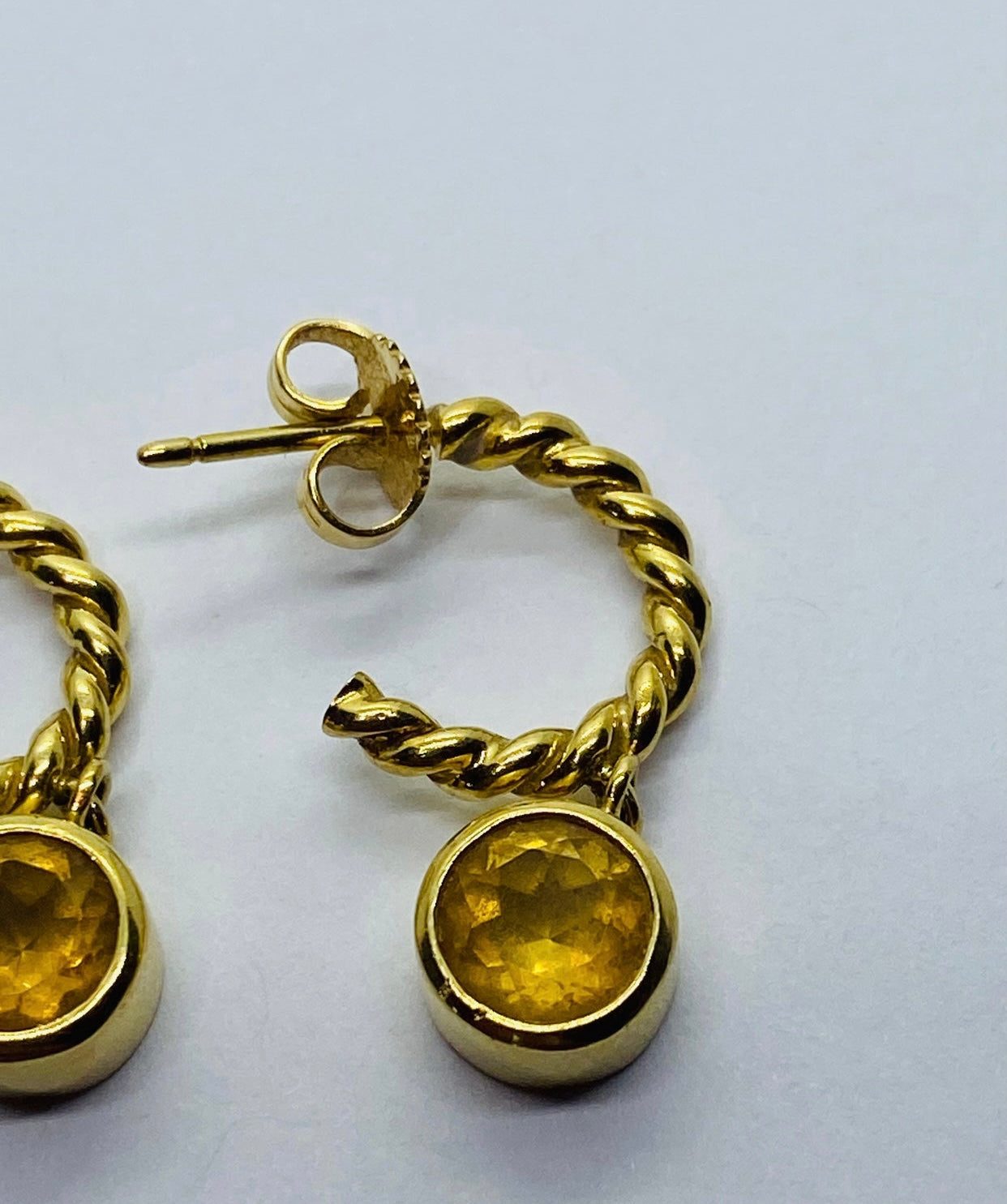 Tiffany & Co 18K Gold Twist Citrine Hoop Dangle Earrings