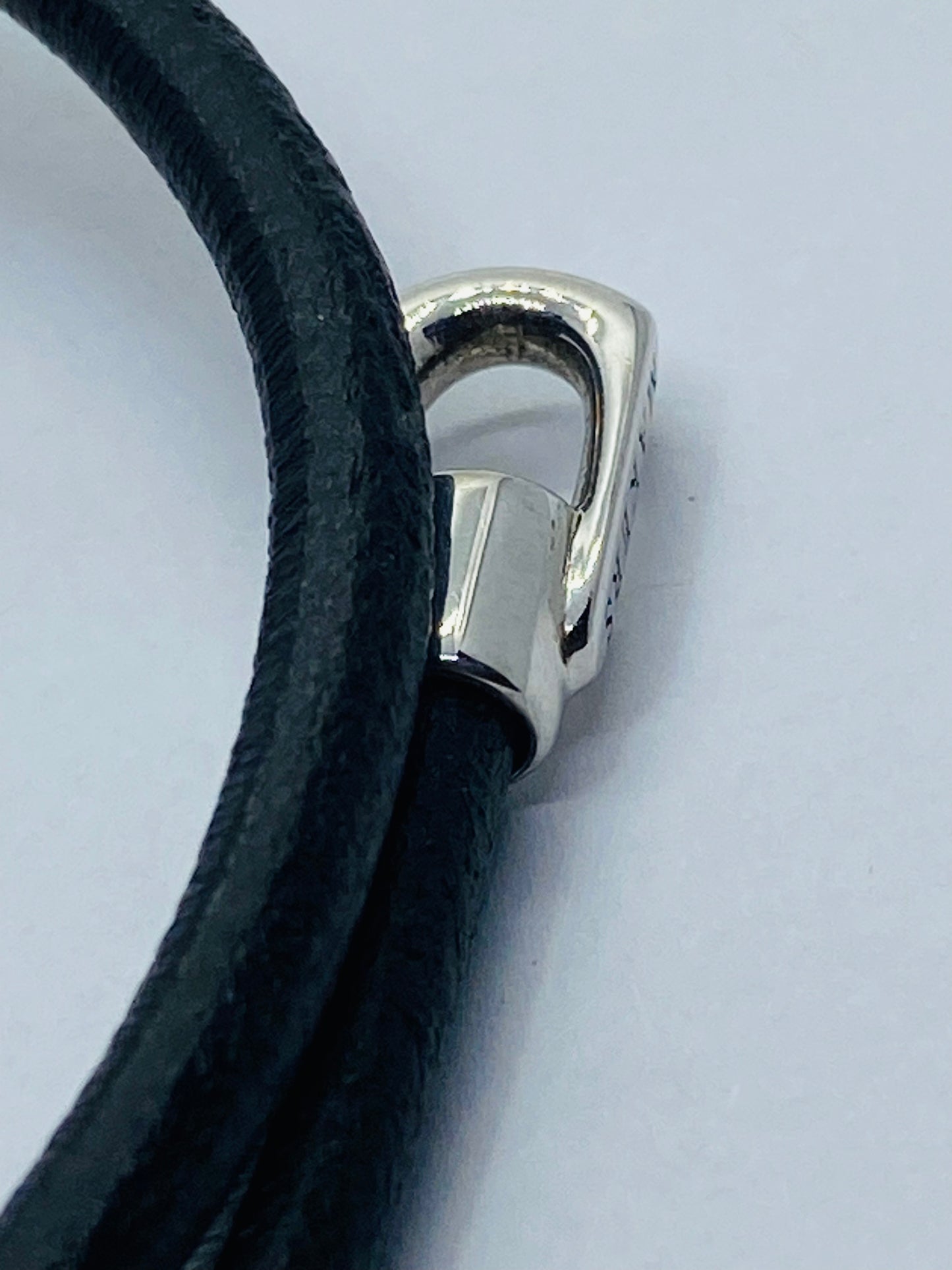 Tiffany & co 1837 Makers Black leather cord Sterling and 18k Bracelet 15.5”