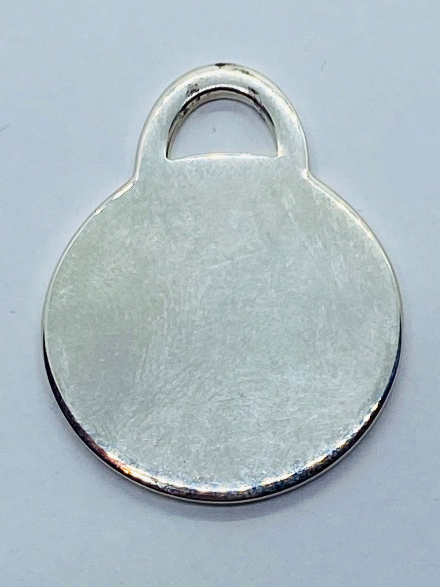 Tiffany & Co Large Engravable Blank Round Tag Mens Pendant Sterling Silver 1.25”