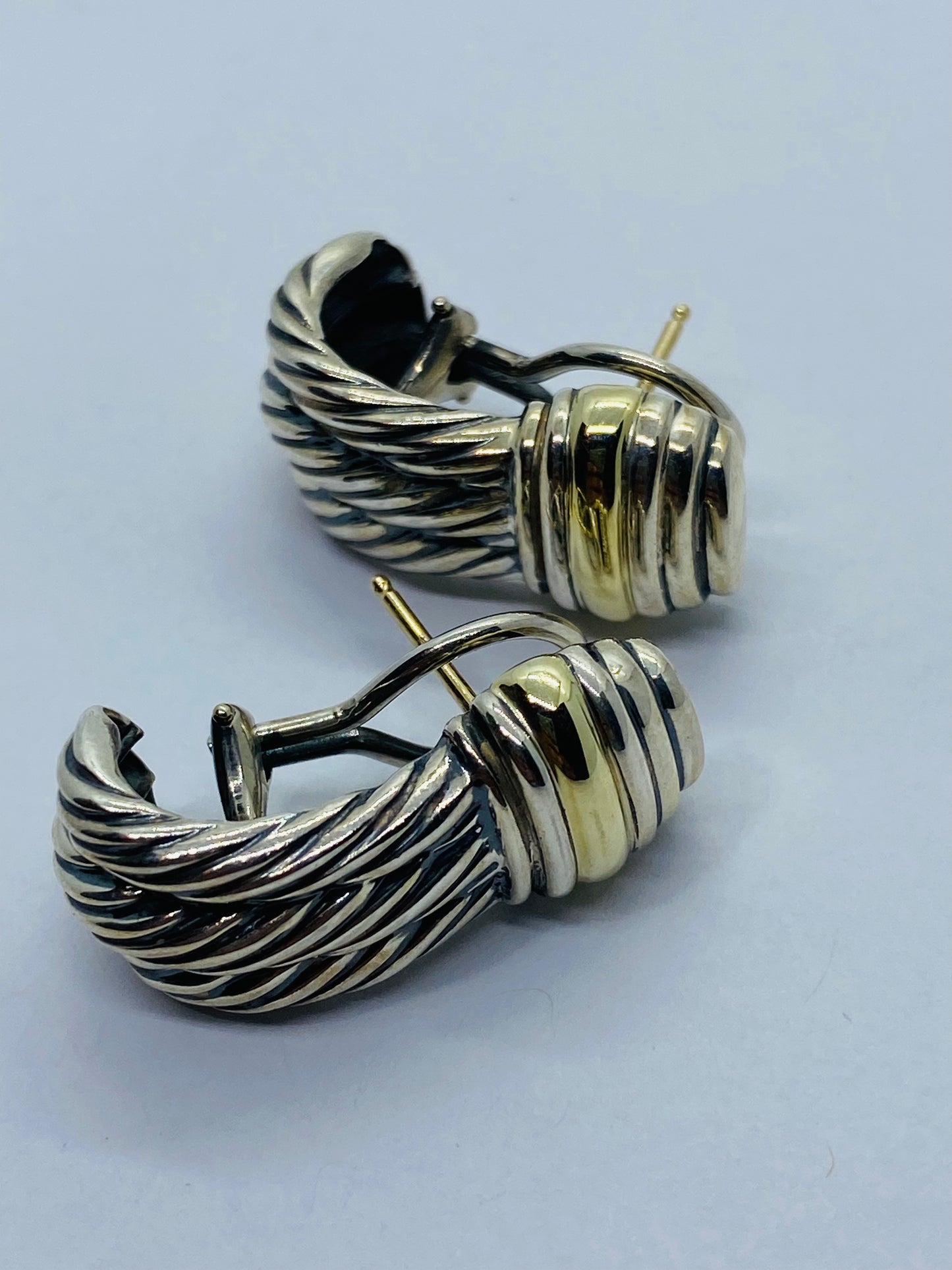 David Yurman Triple Cable Two-toned Pierced Hinge Clip Earrings Sterling W/ 14k