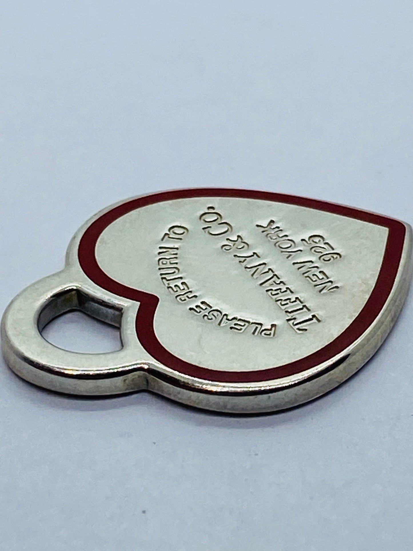Tiffany & Co. 925 Silver MEDIUM Red Outline RTT Heart Charm Pendant