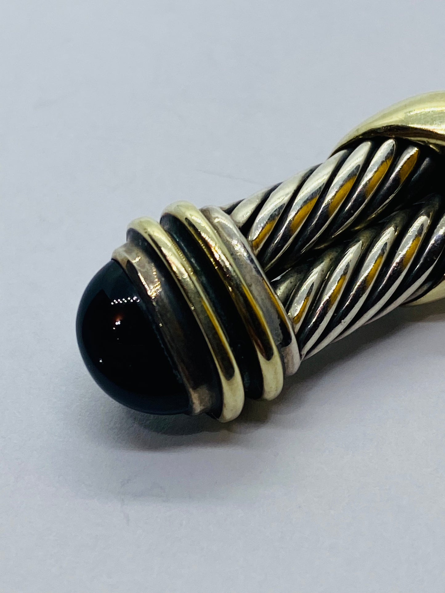 David Yurman Double Cable X Black Onyx 925 Silver 14K Gold Bar Brooch/Tie Pin