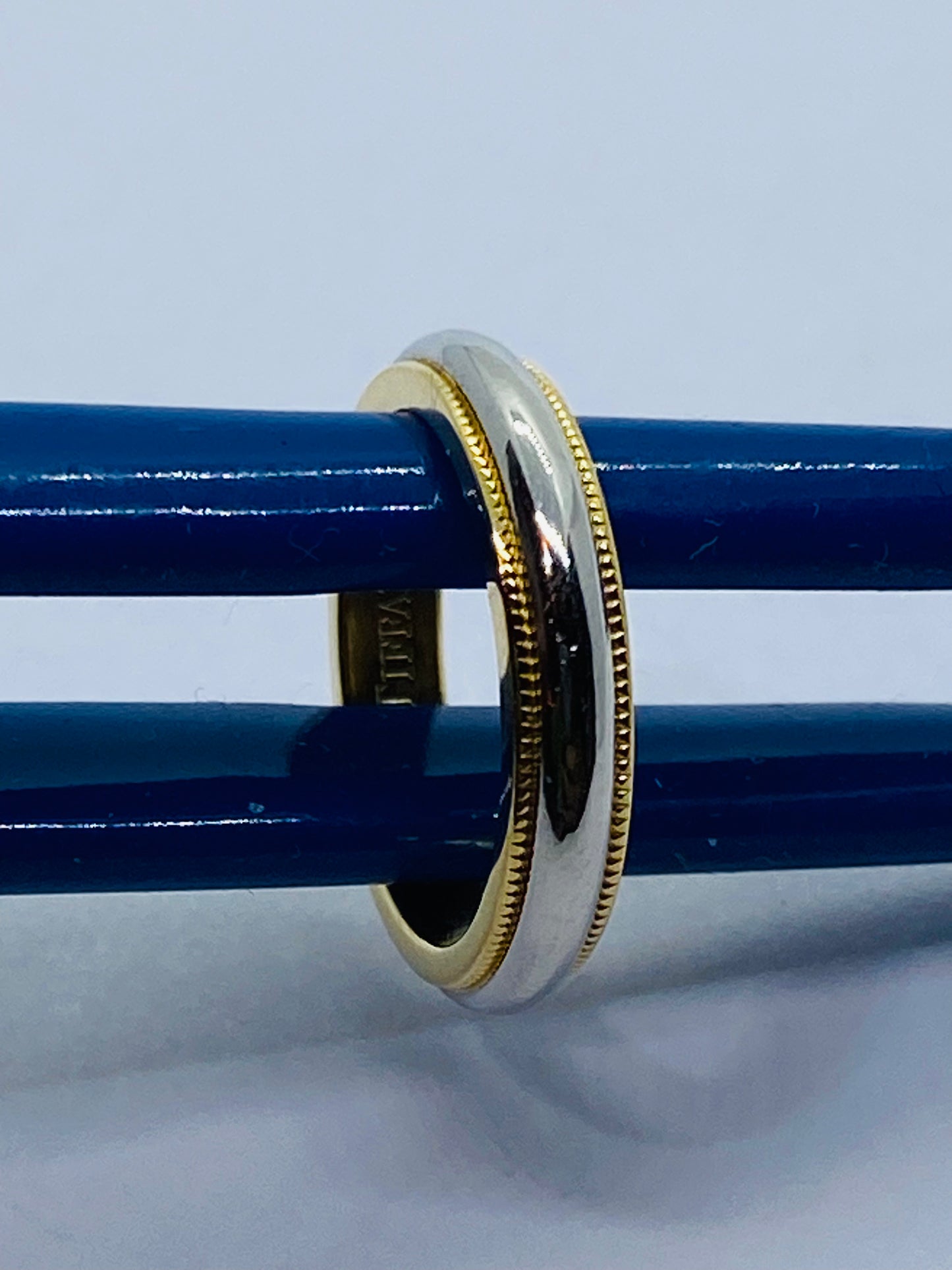 Tiffany & Co Milgrain Band Ring In Platinum & 18k Yellow Gold Size 3.5