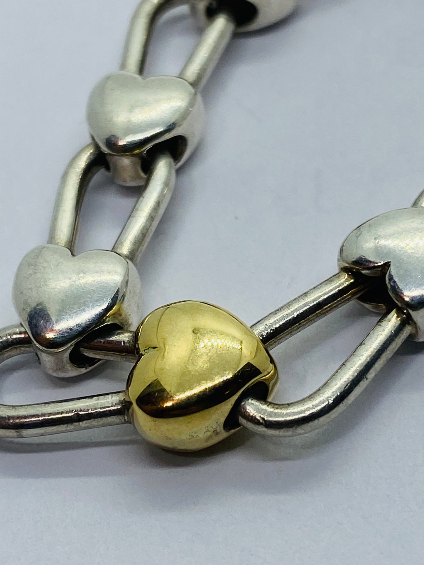 Tiffany & Co Silver Gold Heart Link Padlock Necklace 16.5” Pouch Box