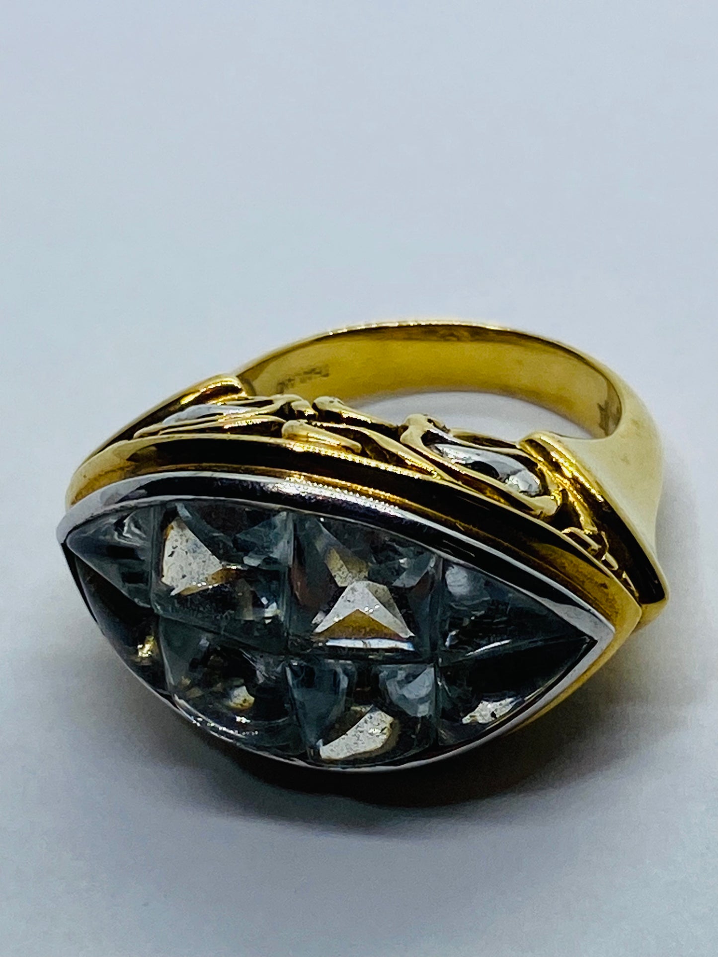 John Hardy Solid Yellow And White Gold 18K 750 Batu Glacier White Topaz Ring