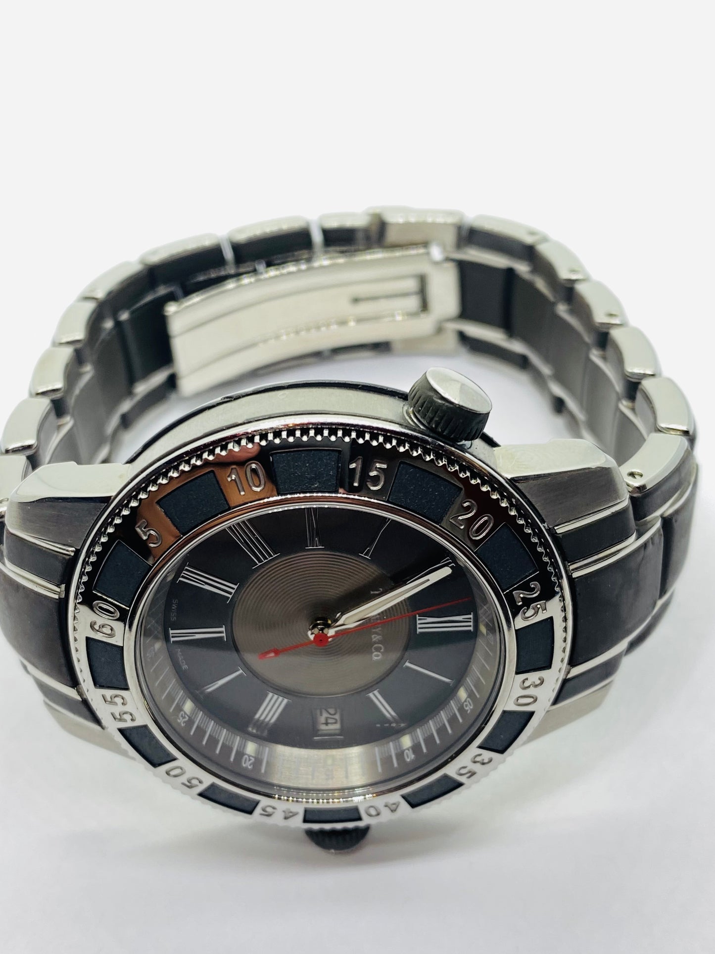 Tiffany Resonator T-57 Quartz Watch With Gray Rubber And Stainless Band (read)