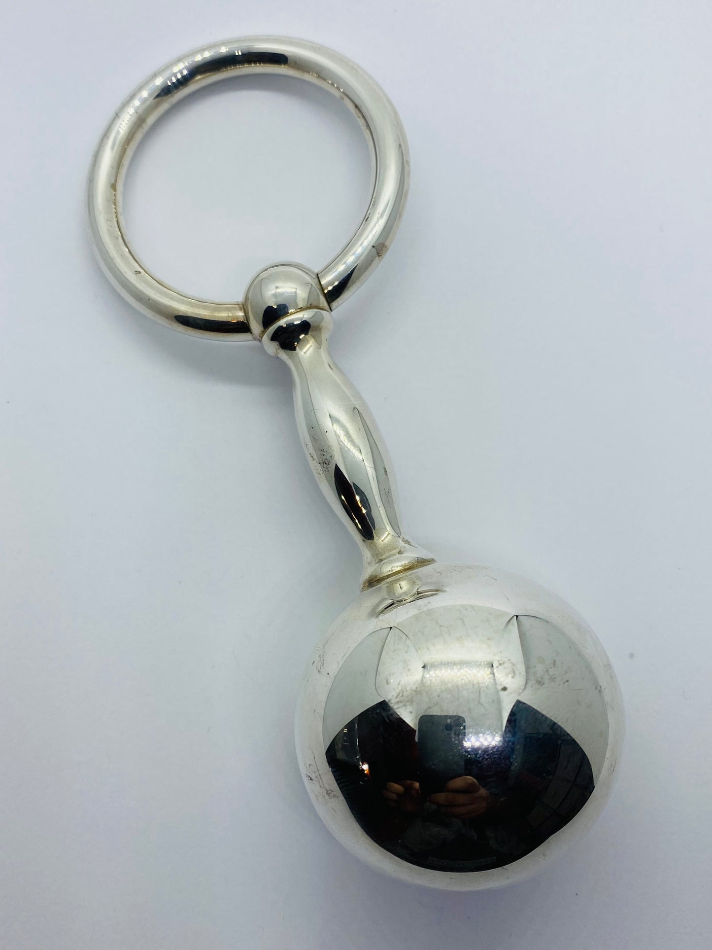 Large TIFFANY & Co Sterling Barbell Rattle Teether 5.5” Inches with Pouch
