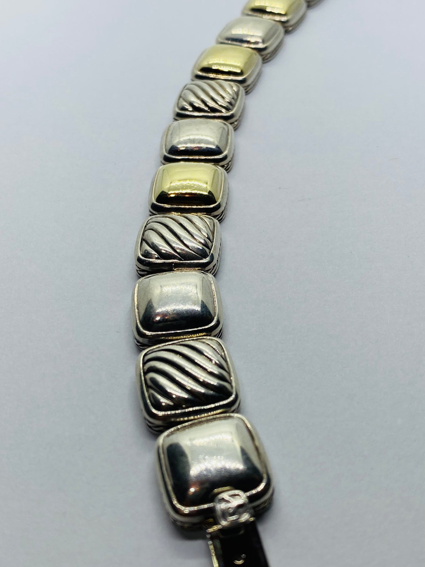 DAVID YURMAN 925 STERLING SILVER 18K 750 CHICLET STATION BRACELET CABLE 7”