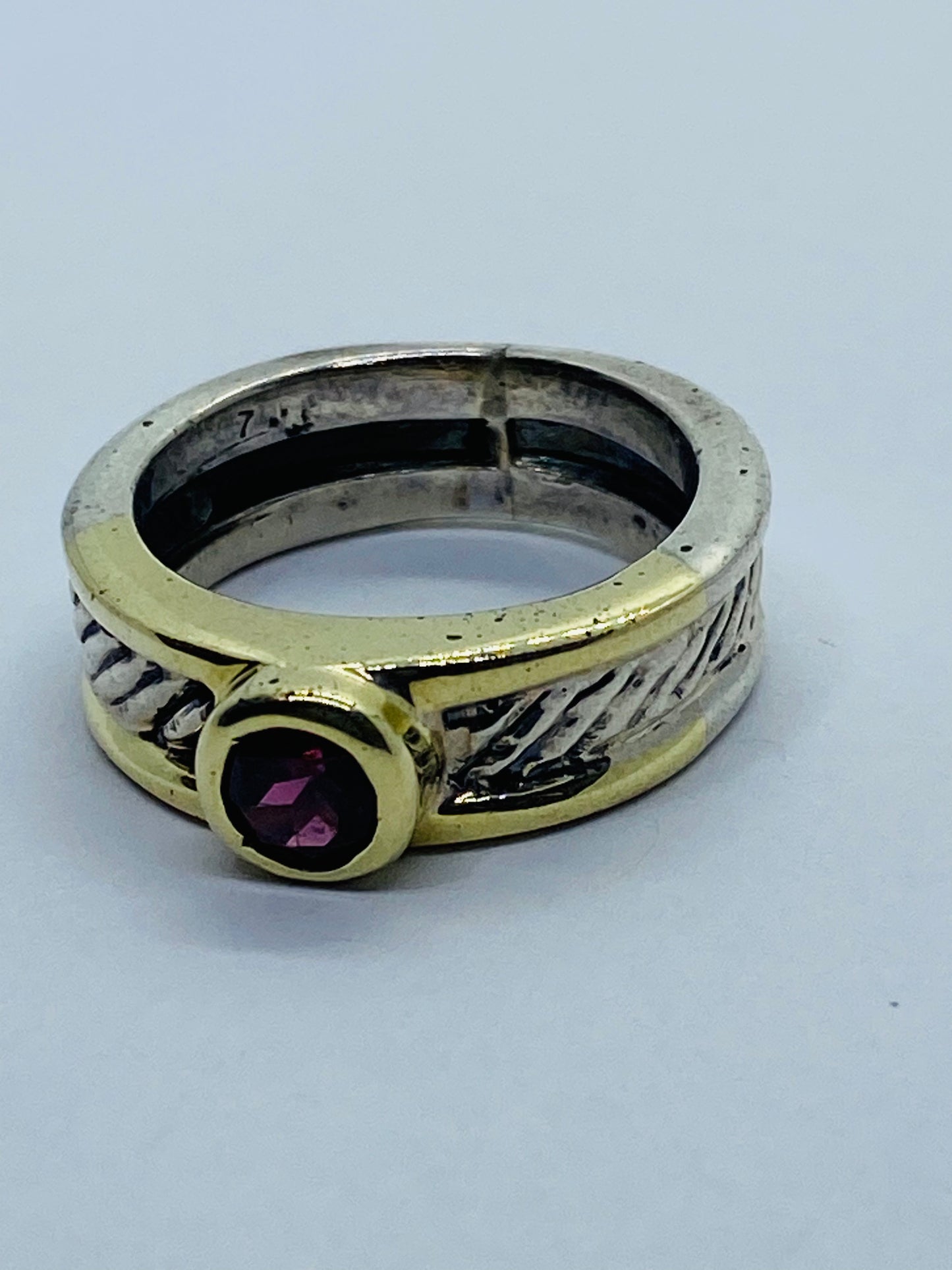 David Yurman Vintage 14k Yellow Gold & Sterling Silver Pink Tourmaline Ring