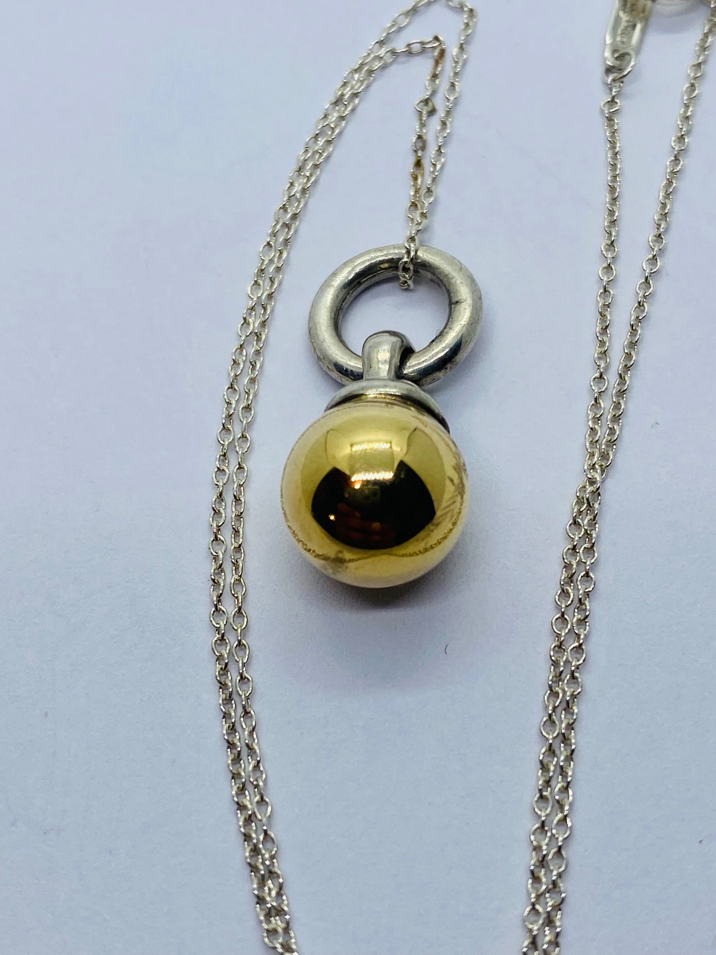 Tiffany & Co Fascination Ball Pendant in Yellow Gold Sterling Silver 15” Chain
