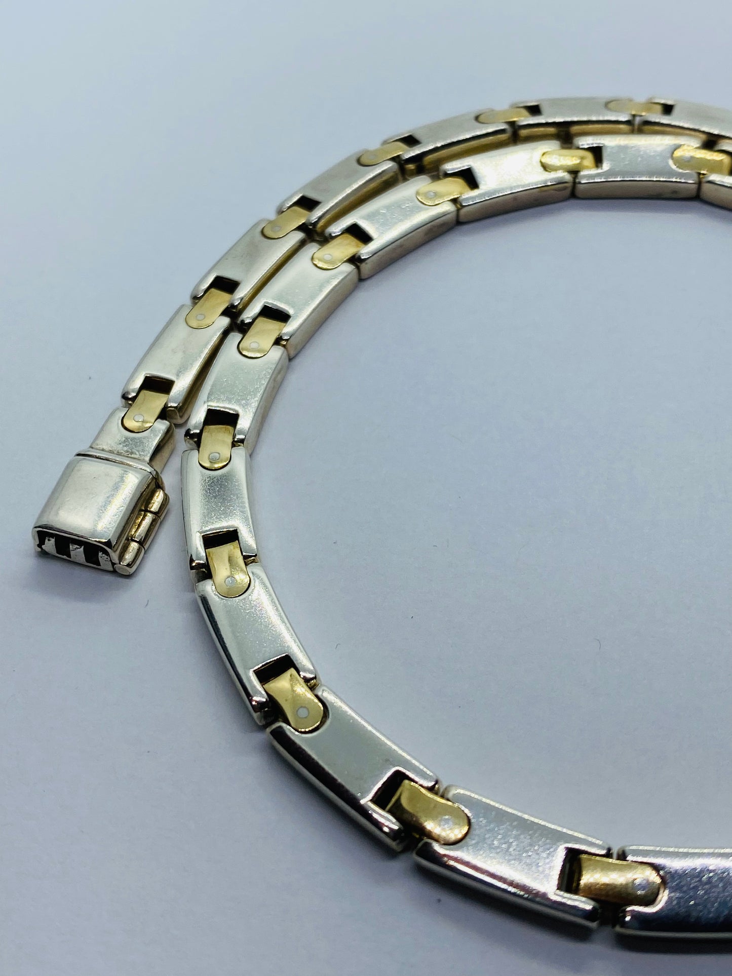 Tiffany & Co Silver Gold Rectangle Bar Link Necklace 18” 6.2MM wide