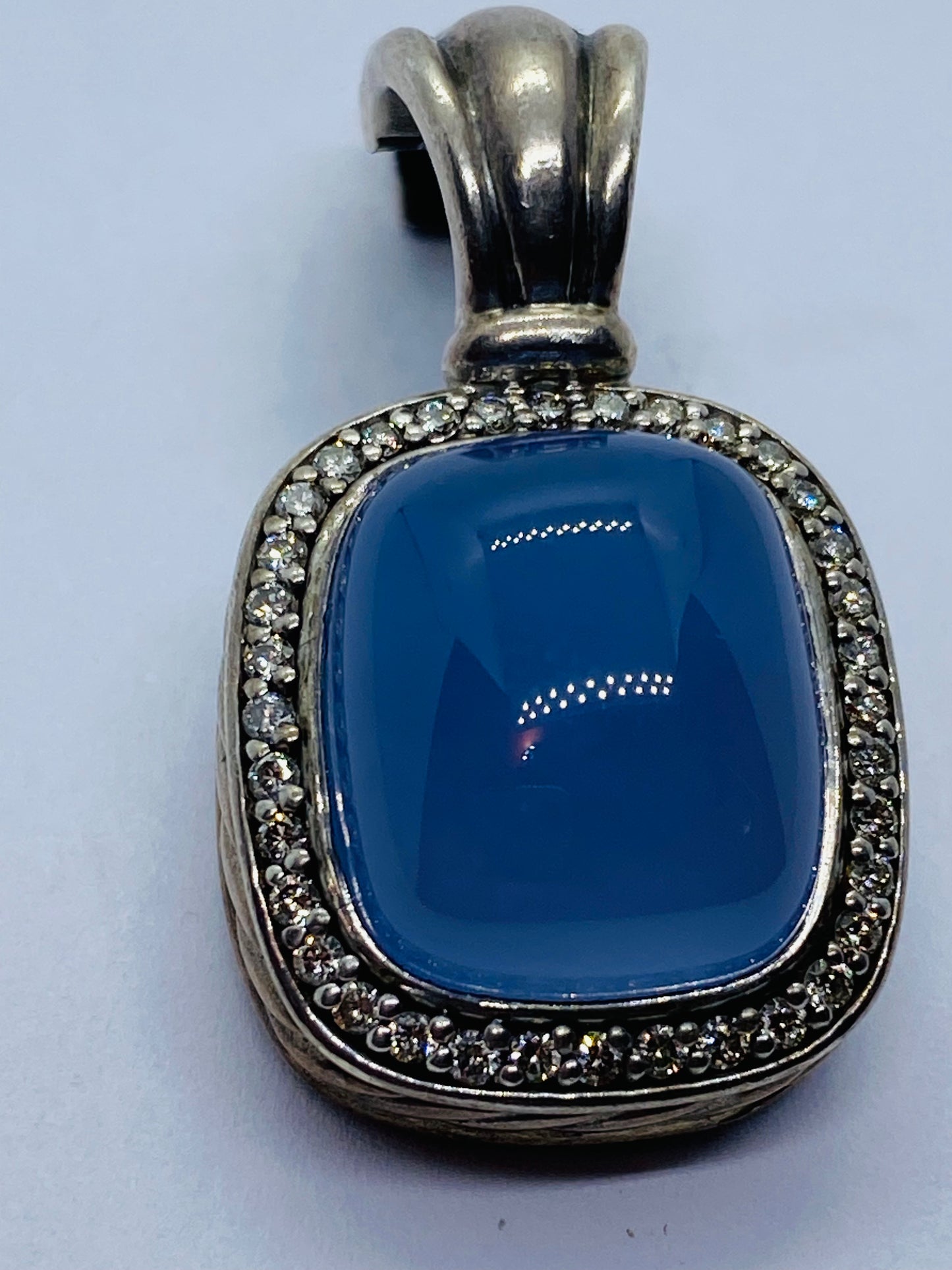 David Yurman Albion Chalcedony 925 Silver 18K 750 Diamond Pendant Enhancer