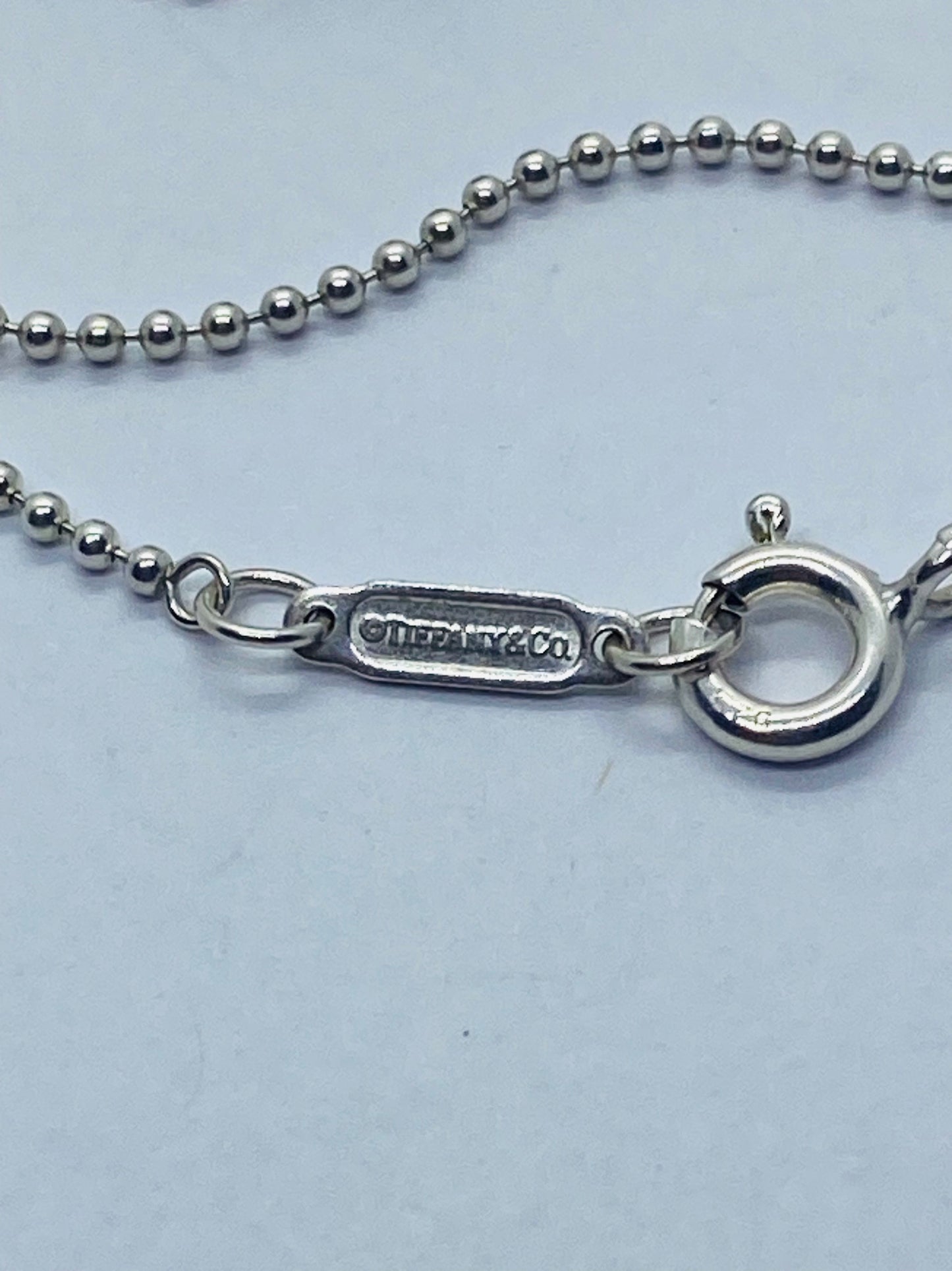 Tiffany & Co Sterling Silver Blue Enamel Shopping Bag Charm Pendant 20”