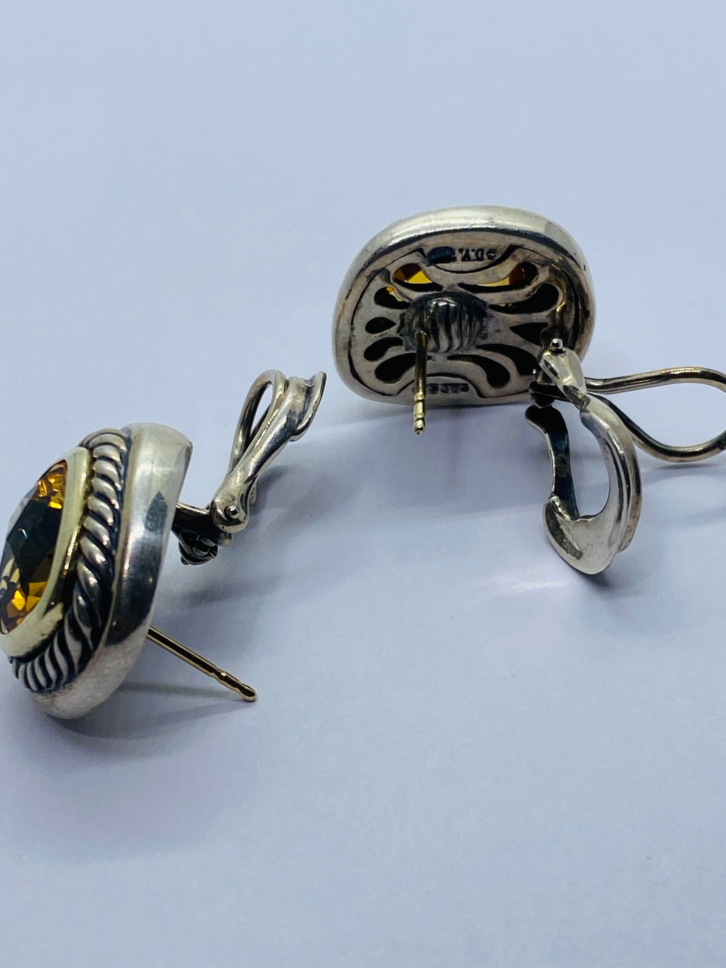 David Yurman Sterling Silver 14K Gold Albion Cushion Cut Citrine Earrings