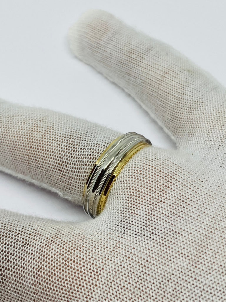 Tiffany & Co. Platinum & 18K Gold Two Tone Ridged Design Mens Band Ring Sz 9.25
