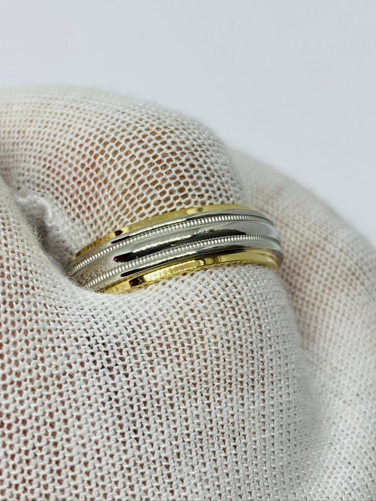 Tiffany & Co. Platinum & 18K Gold Two Tone Ridged Design Mens Band Ring Sz 9.25