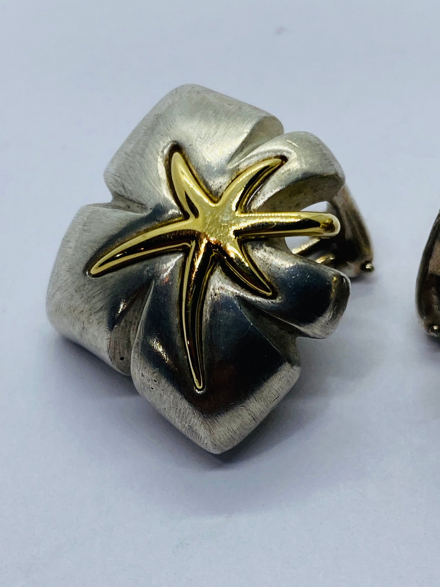 Tiffany & Co. 1991 Ivy Sterling 18k Yellow Gold Starfish Leaf Clip On Earrings