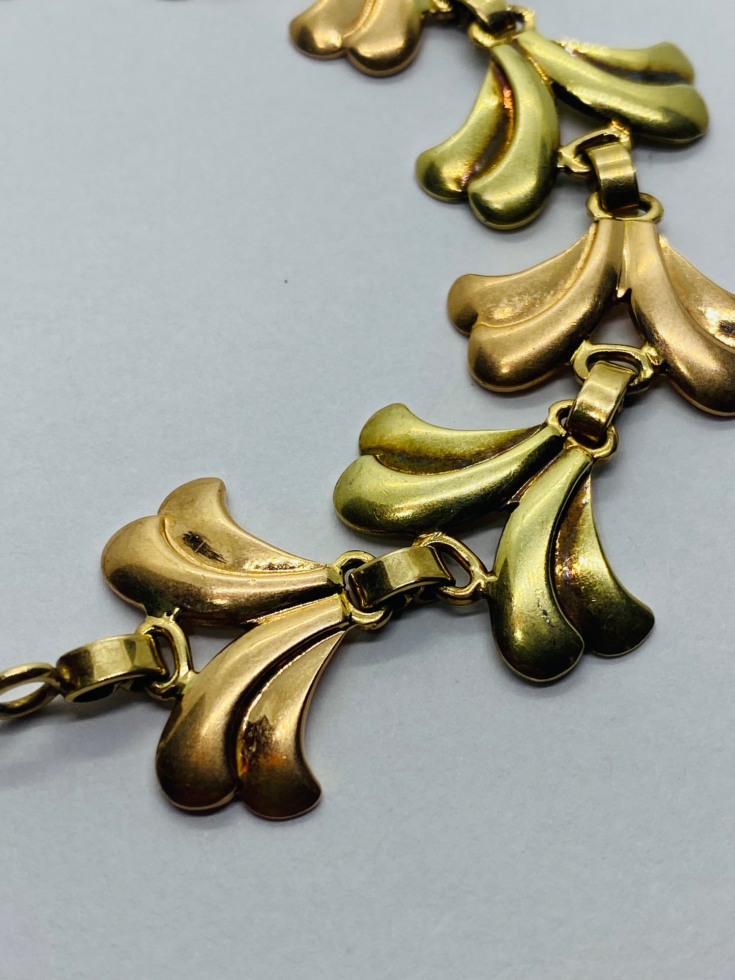Vintage Tiffany & Co. 14K Rose & Yellow Gold Leaf Petal Art Deco Bracelet 7.5”