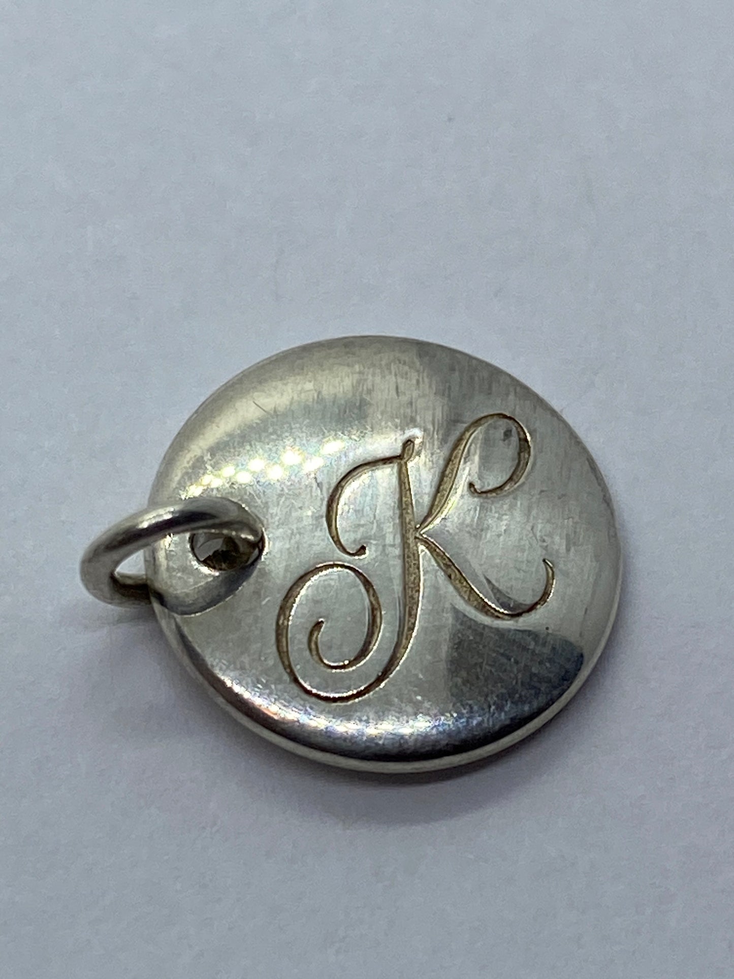 Tiffany Silver Letter K Alphabet Initial Round Circle Notes Charm Pendant